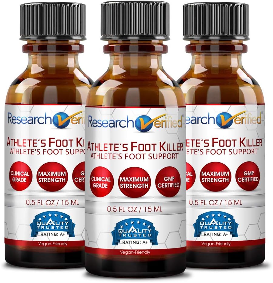 Research Verified Athlete’s Foot Killer – Alivio de pie de atleta superior – 25% ácido undecilénico y aceite de árbol de té. Reduce la duración,