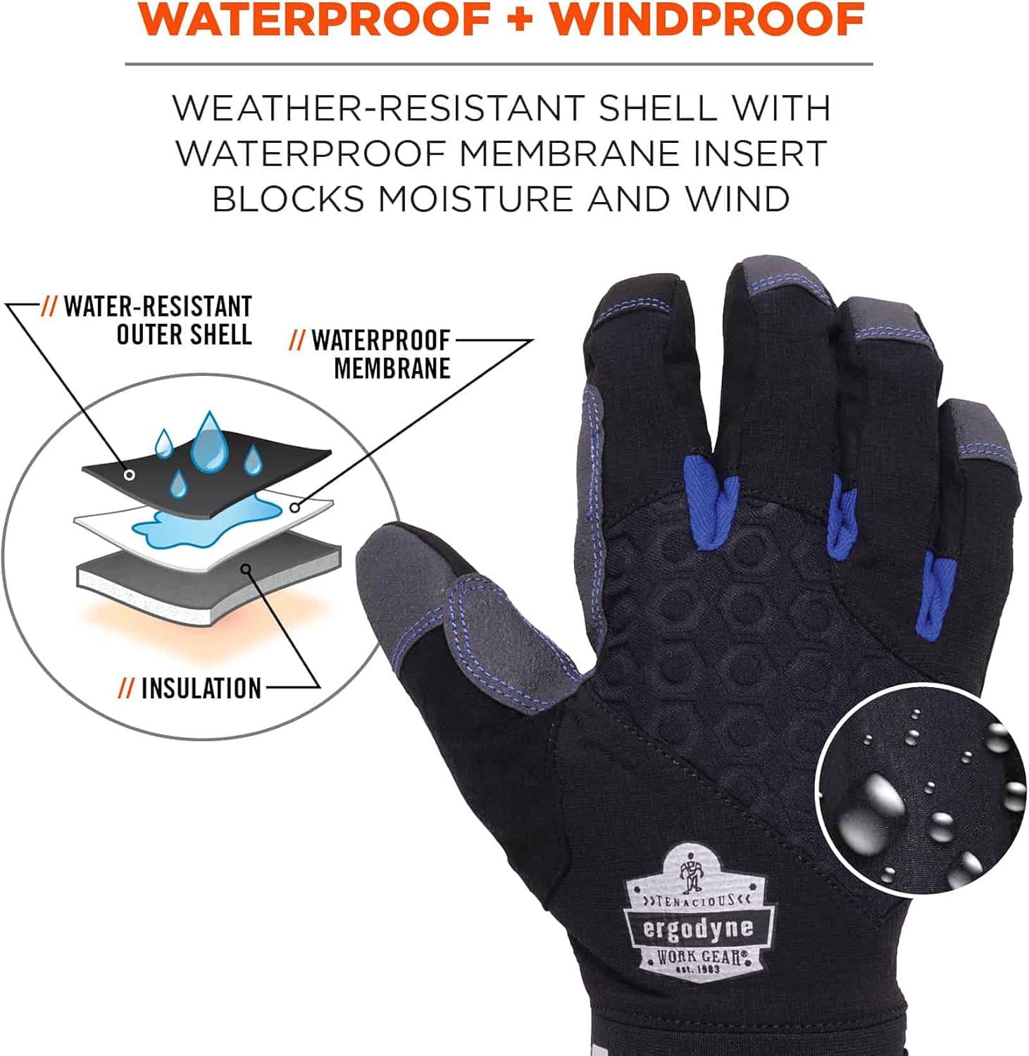 Ergodyne Proflex 817 WP guante térmico aislante de utilidad, impermeable, color negro