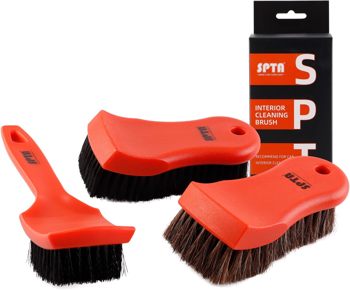 SPTA Kit de 4 cepillos para detalles de coche, cepillo interior de cuero y textil, agarre cómodo y limpieza sin arañazos para salpicadero de coche,
