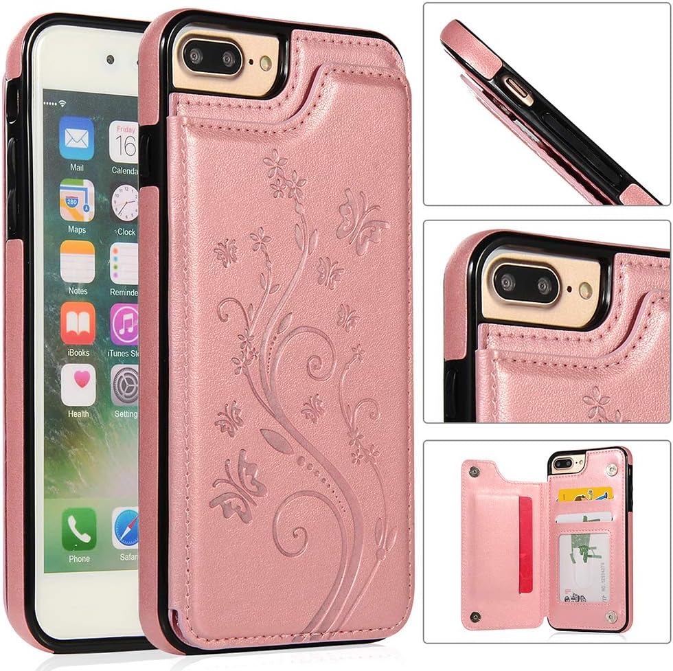 Funda de teléfono para iPhone 7plus 8plus 78 Plus con protector de pantalla de vidrio templado y tarjetero para tarjetero, accesorios de cuero para