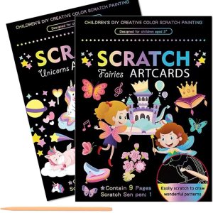 Juego de 2 libros de arte mágico para rascar para niños, unicornios y princesas, juego de 2 piezas de papel mágico arcoíris para manualidades de Juego de 2 libros de arte mágico para rascar para niños, unicornios y princesas, juego de 2 piezas de papel mágico arcoíris para manualidades de