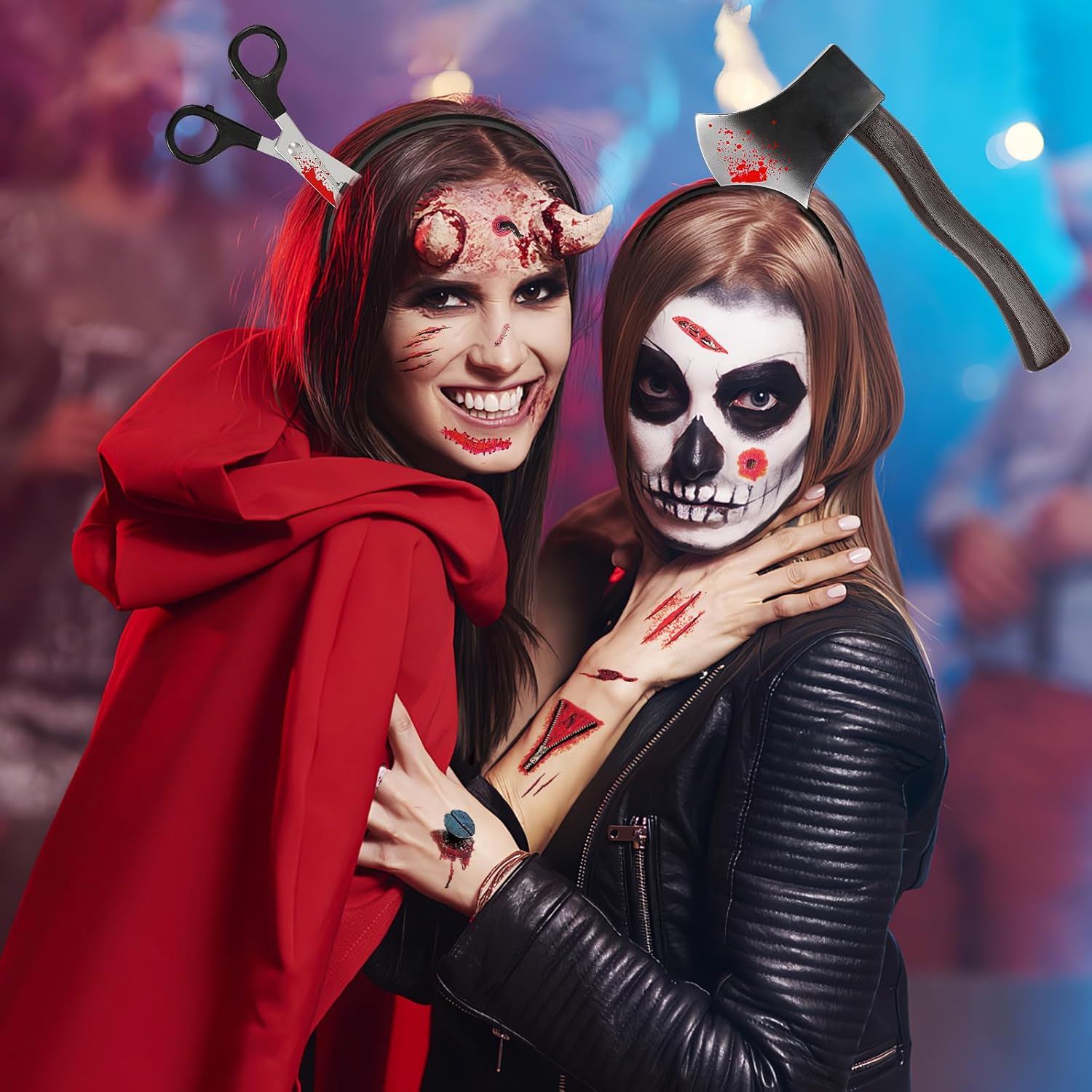 DECYOOL Diadema de terror de Halloween, 36 piezas de accesorios de maquillaje de zombi de Halloween, accesorios de disfraz de Halloween para