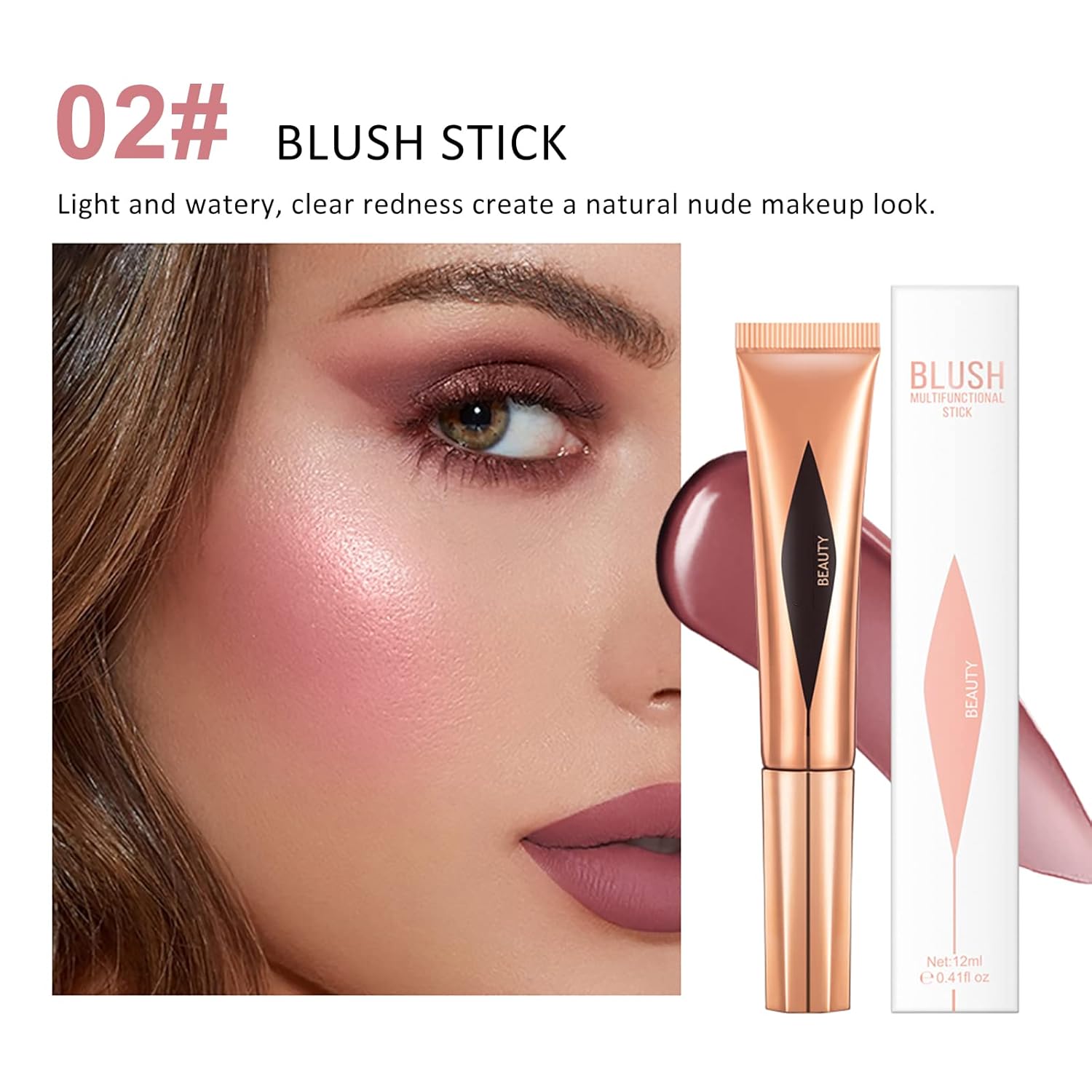Varita de belleza Liquid Blush, rubor en crema mate con aplicador de cojín, rubor suave y sedoso en barra para mejillas y labios, maquillaje de