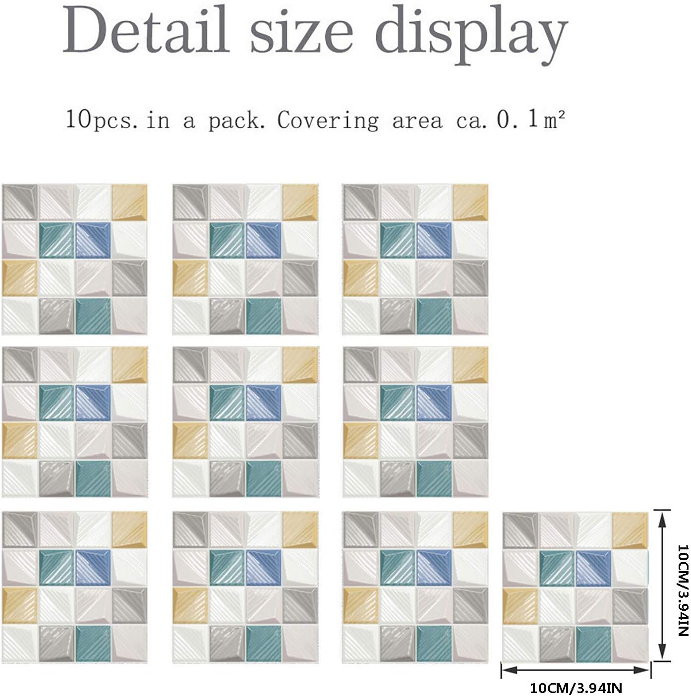 10 hojas de azulejos autoadhesivos para azulejos de cocina y baño, azulejos de pared para baño, cocina, azulejos de pared (4 x 4 pulgadas)