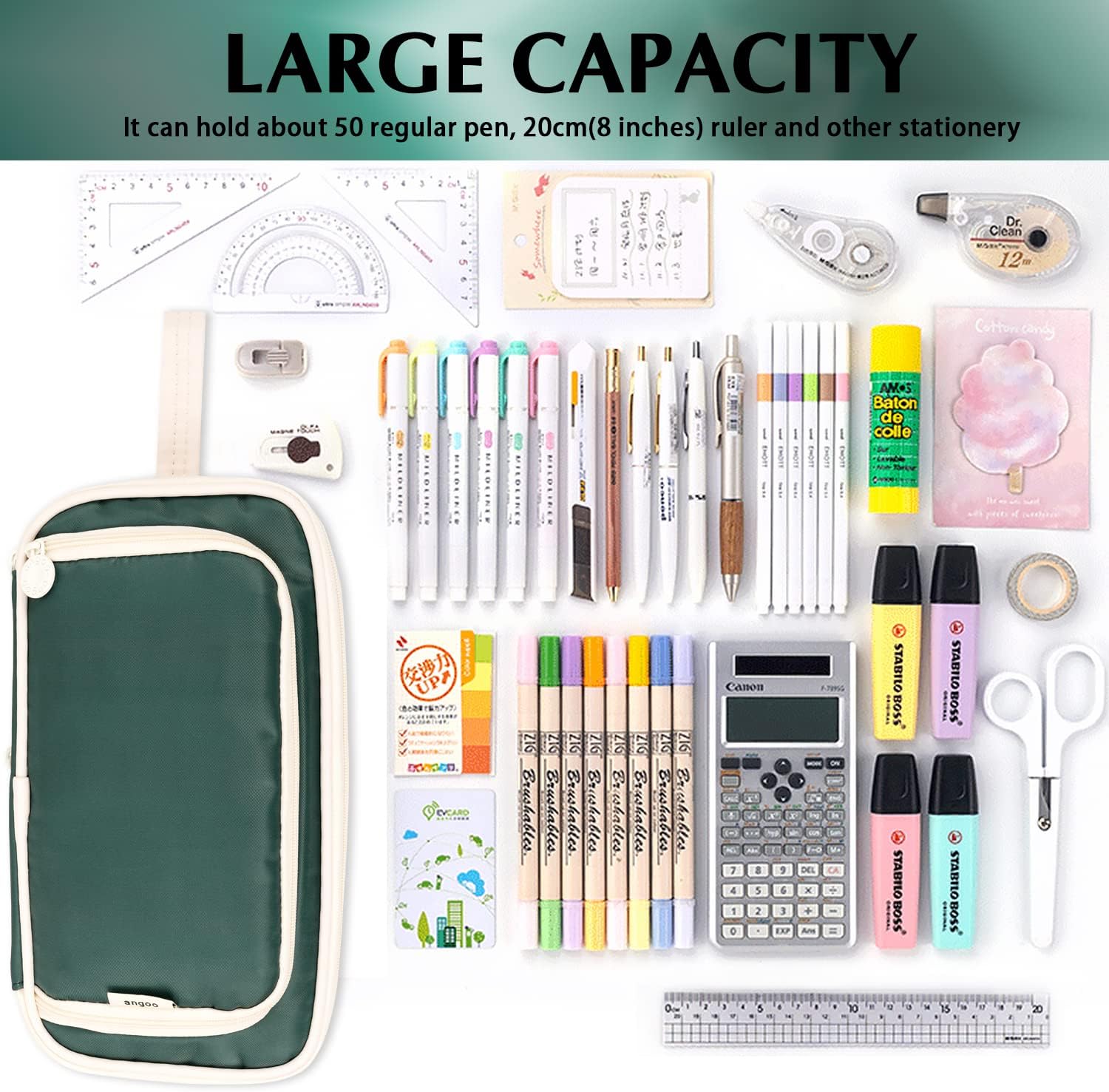 Estuche para lápices de gran capacidad con 4 compartimentos, bolsa expandible para bolígrafos, bolsa de papelería portátil con asa para oficina,