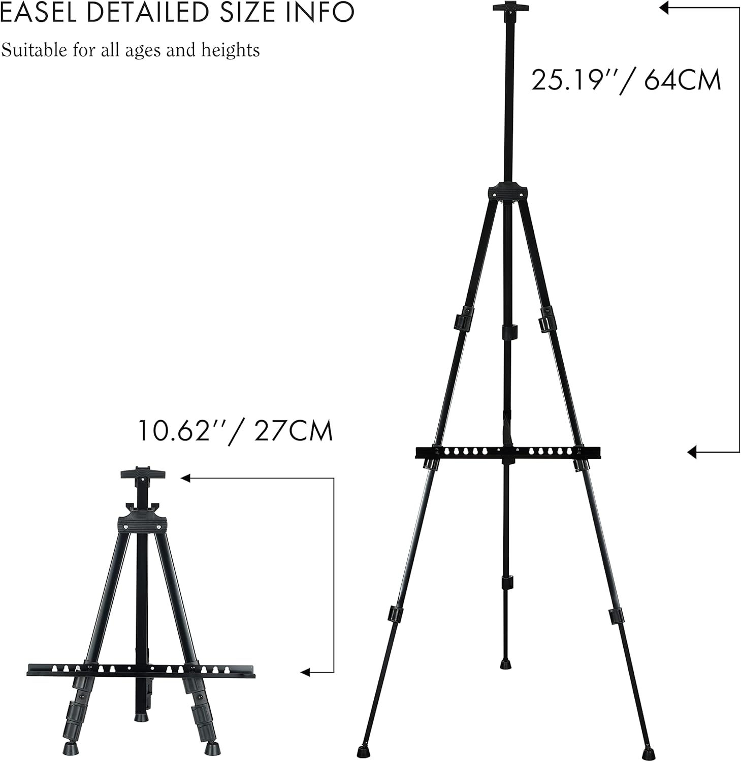ARTIFY – Soporte de caballete de doble nivel de 66 pulgadas, altura ajustable de 22 a 66 pulgadas, trípode para pintar y exhibir con una bolsa de