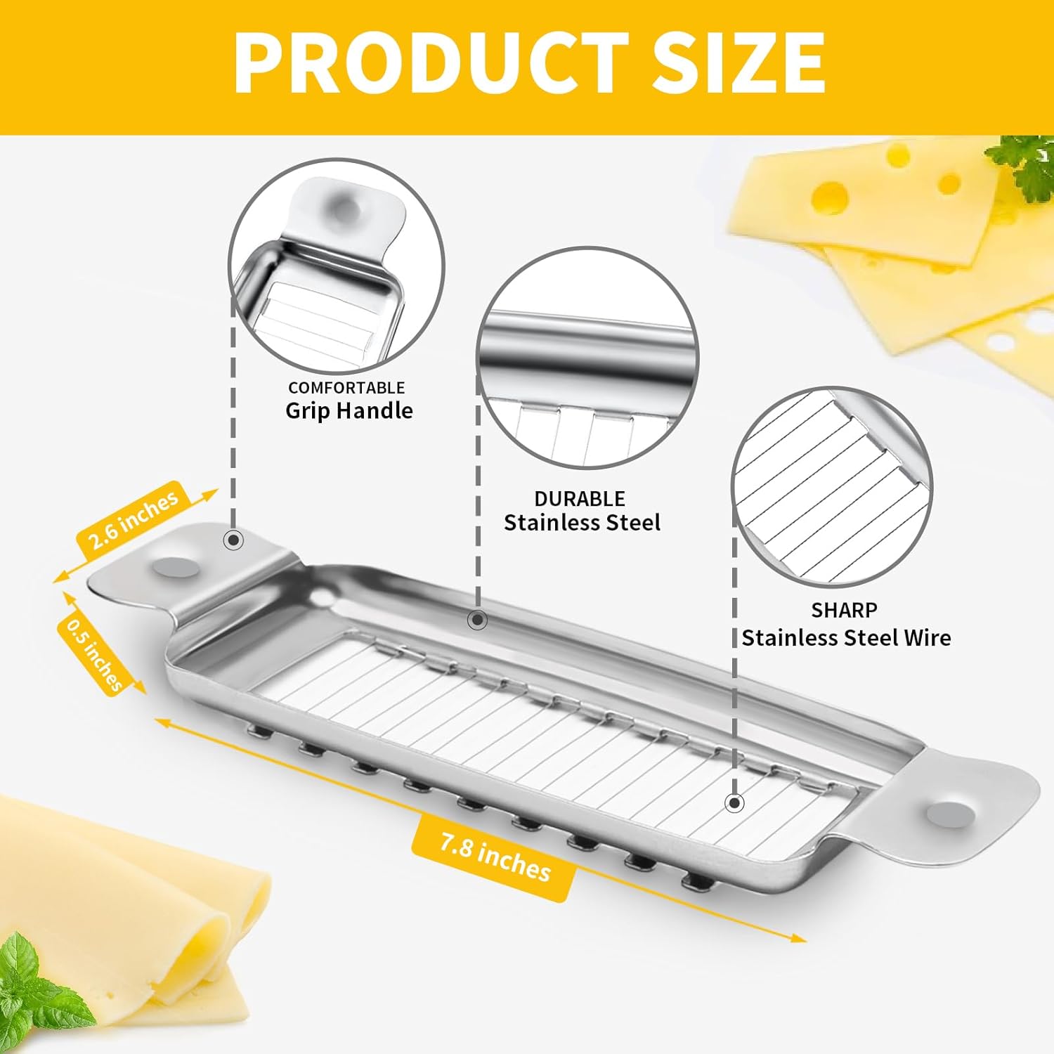 ENLOY – Cortador de queso multiusos de acero inoxidable, cortador de alimentos, cortador de queso con mango ergonómico para bloquear queso,