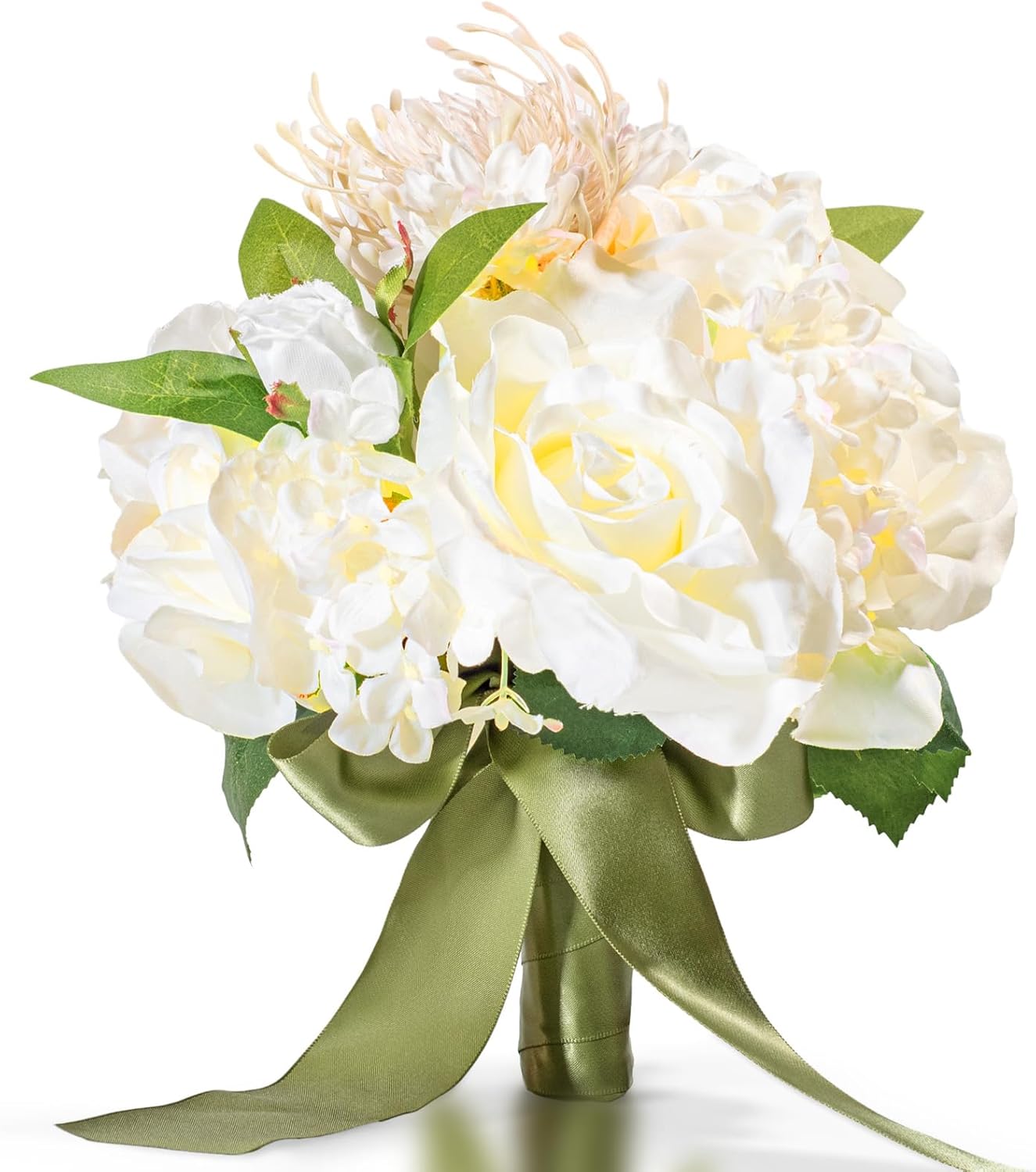 VoKaSar Flor falsa de rosa blanca artificial con luces, ramo de dama de honor de novia de 8.2 pulgadas, luz nocturna para sala de estar, dormitorio,