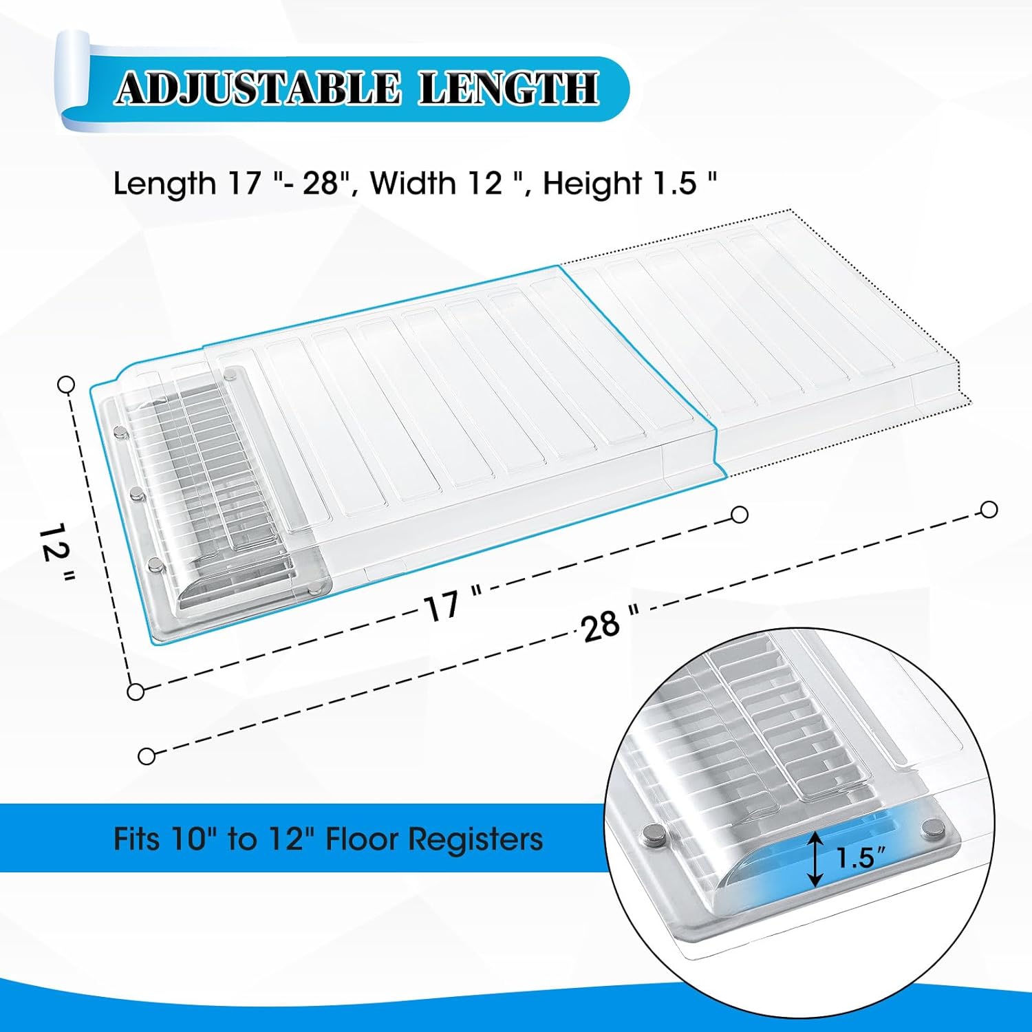 Touri Extensor magnético de ventilación para debajo de muebles, material PET grueso, se adapta a registros de piso de 10 a 12 pulgadas, se extiende
