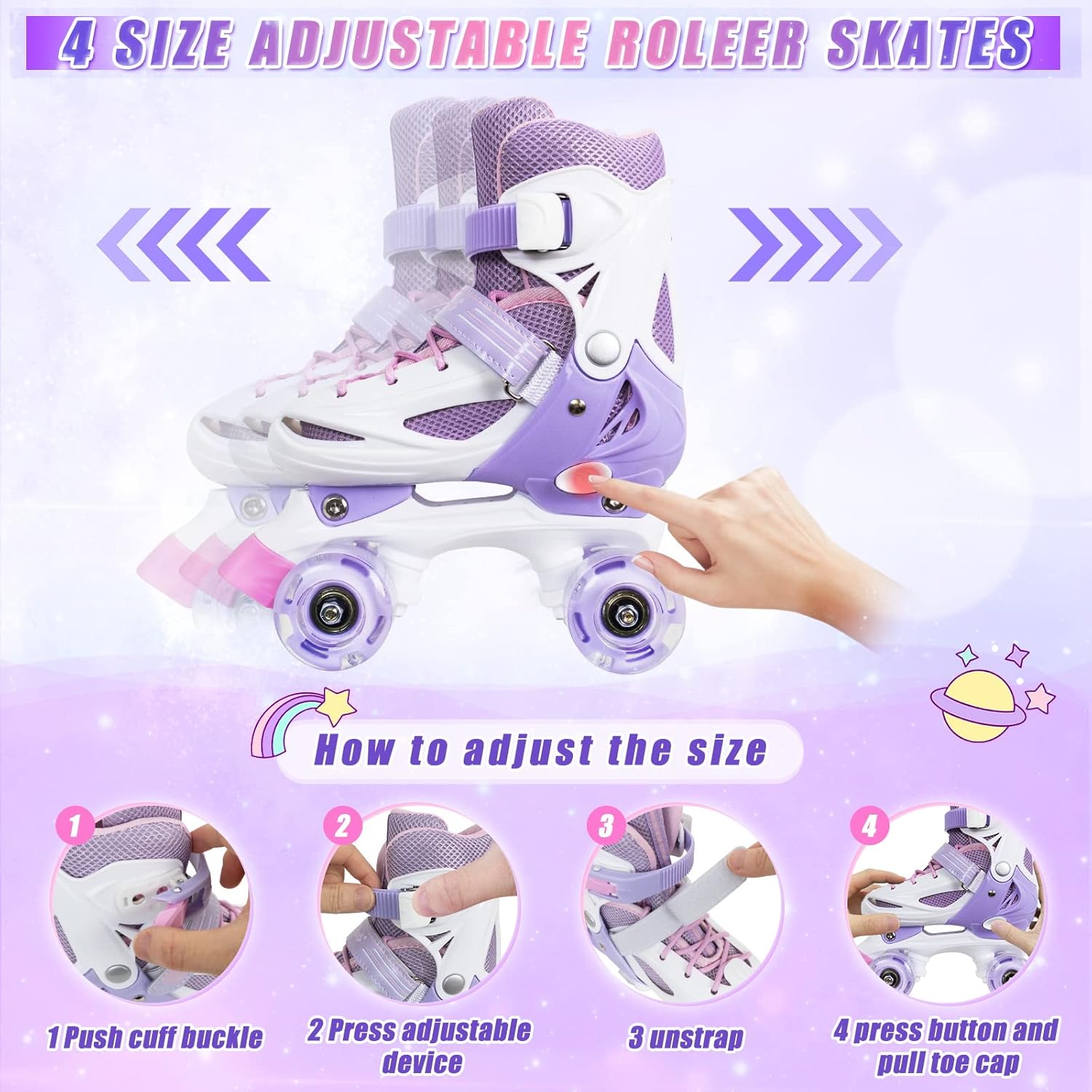 Nattork Patines de ruedas para niños y niñas en 4 tamaños ajustables en cuatrimotos, el mejor regalo de cumpleaños para juguetes deportivos en