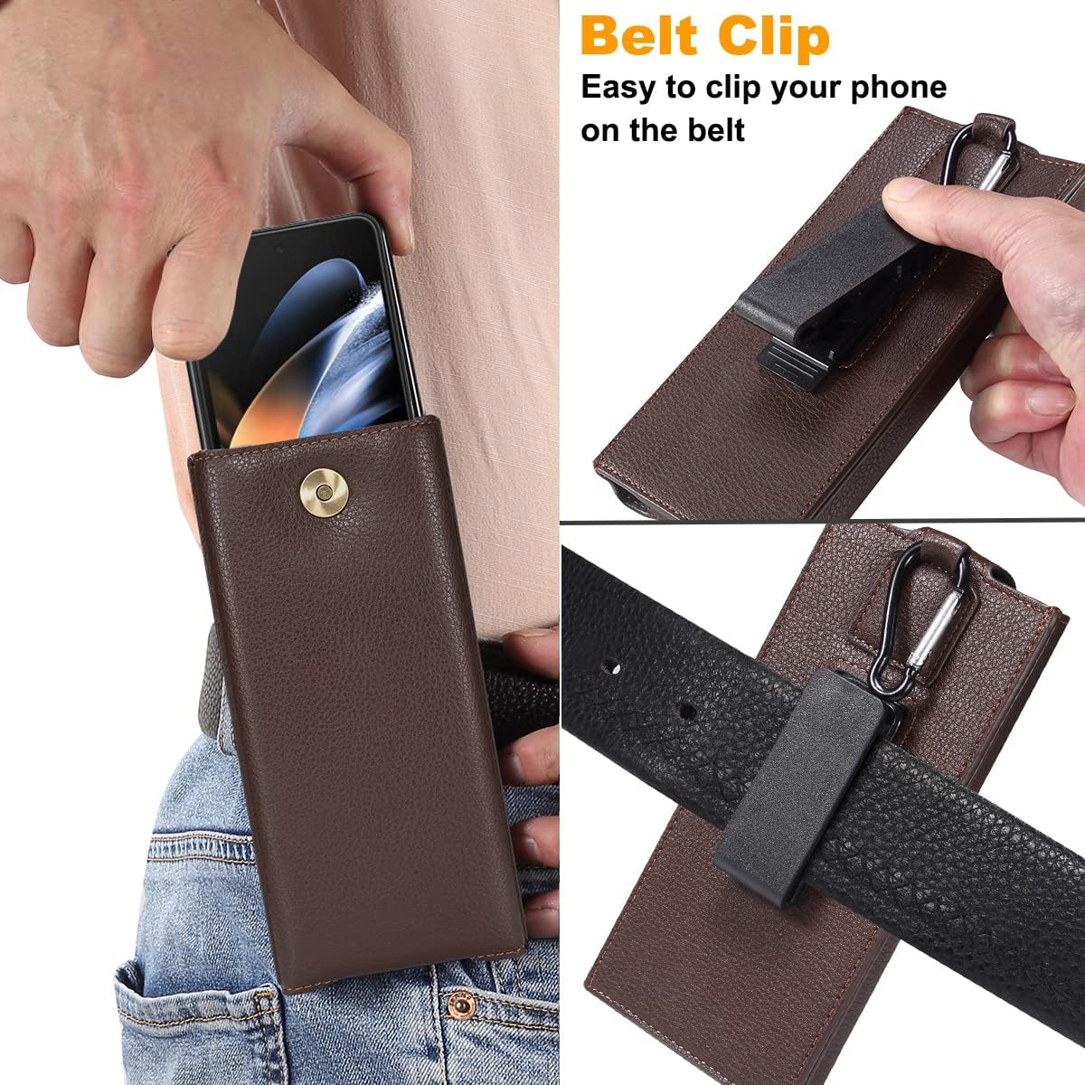 Funda para teléfono Samsung Galaxy Z Fold 4  Z Fold 3, bolsa de cuero sintético con clip giratorio 360 y mosquetón, protección completa para