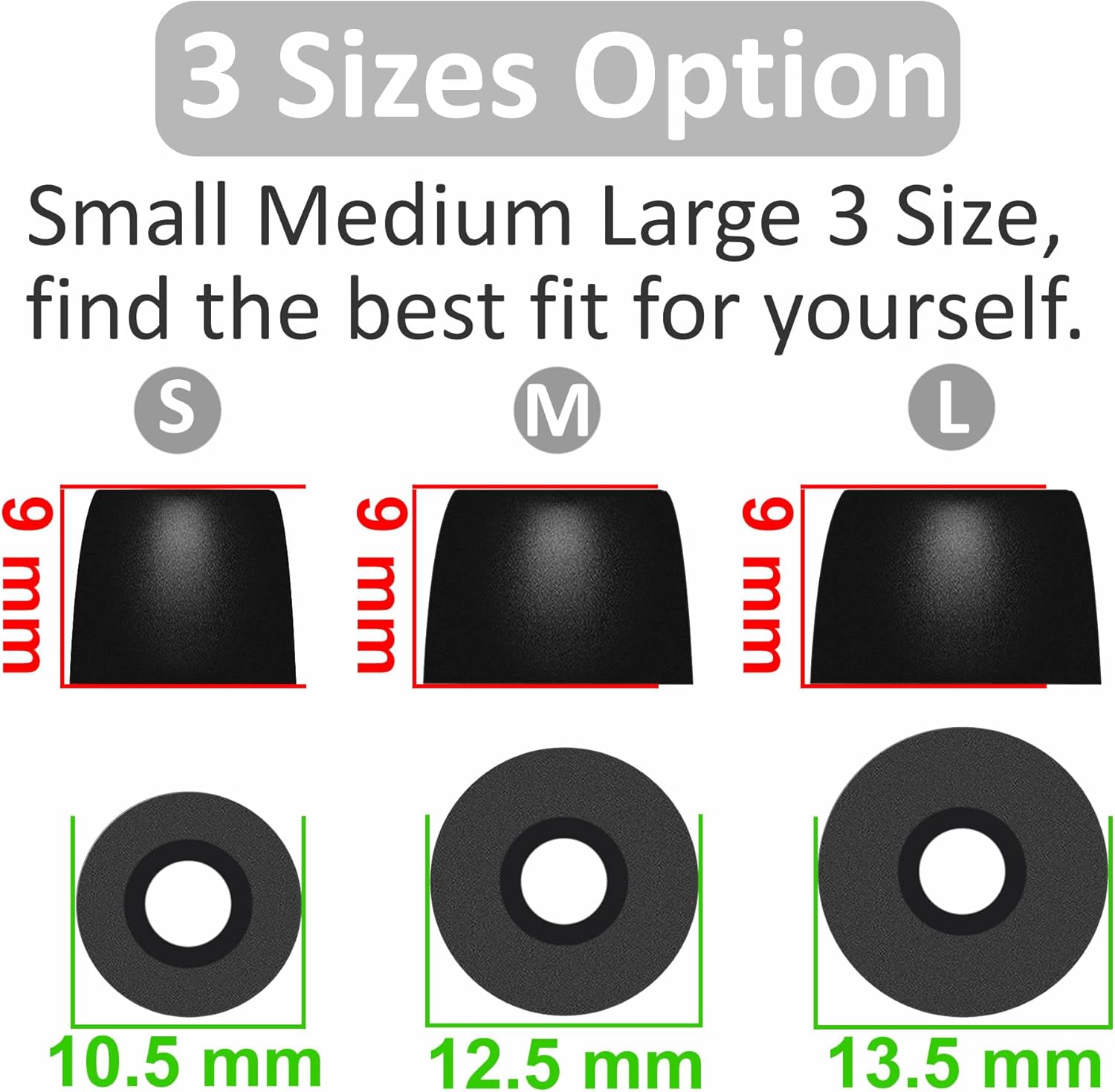 IiEXCEL 6 pares de puntas de espuma viscoelástica WF-1000XM5, repuesto SML Cancelar ruido, ajuste cómodo sin silicona para el dolor, almohadillas