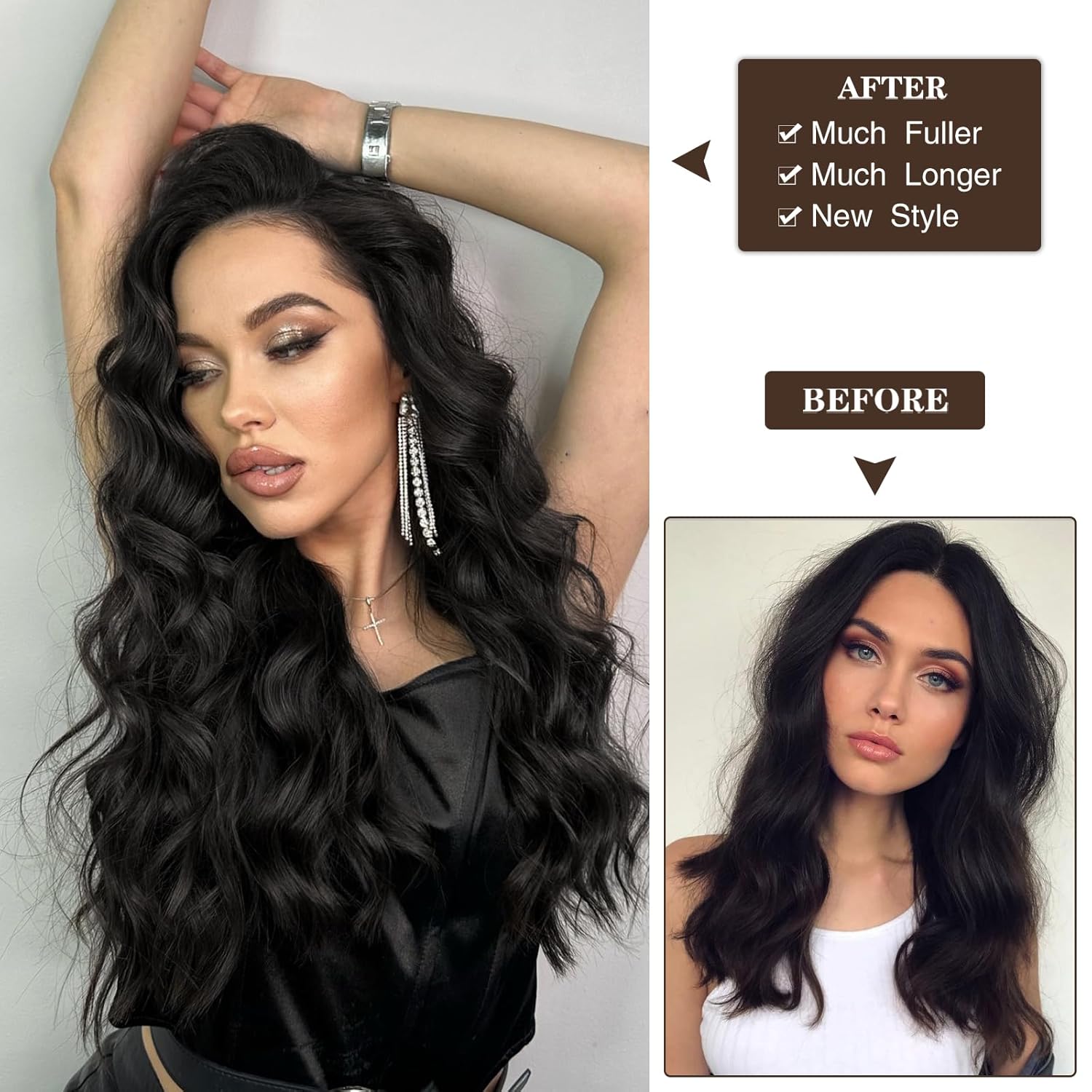 Extensiones de cabello negro natural con clip, de 20 pulgadas, 6 unidades, gruesas, rizadas, extensiones de cabello sintético de doble trama,