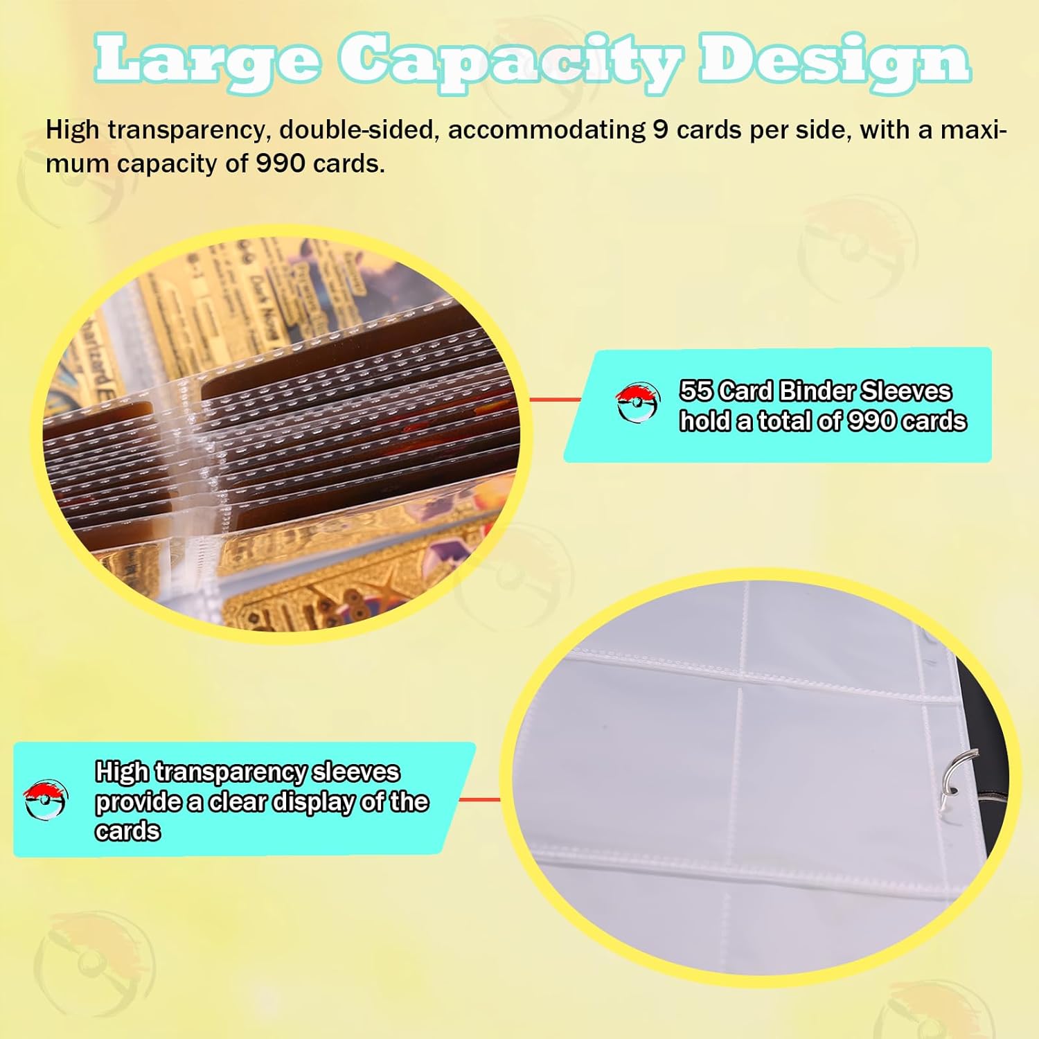 Carpeta de tarjetas  Álbum de tarjetas con 9 bolsillos  Capacidad para 990 tarjetas con 55 fundas extraíbles de doble cara  Soporte para tarjetas de