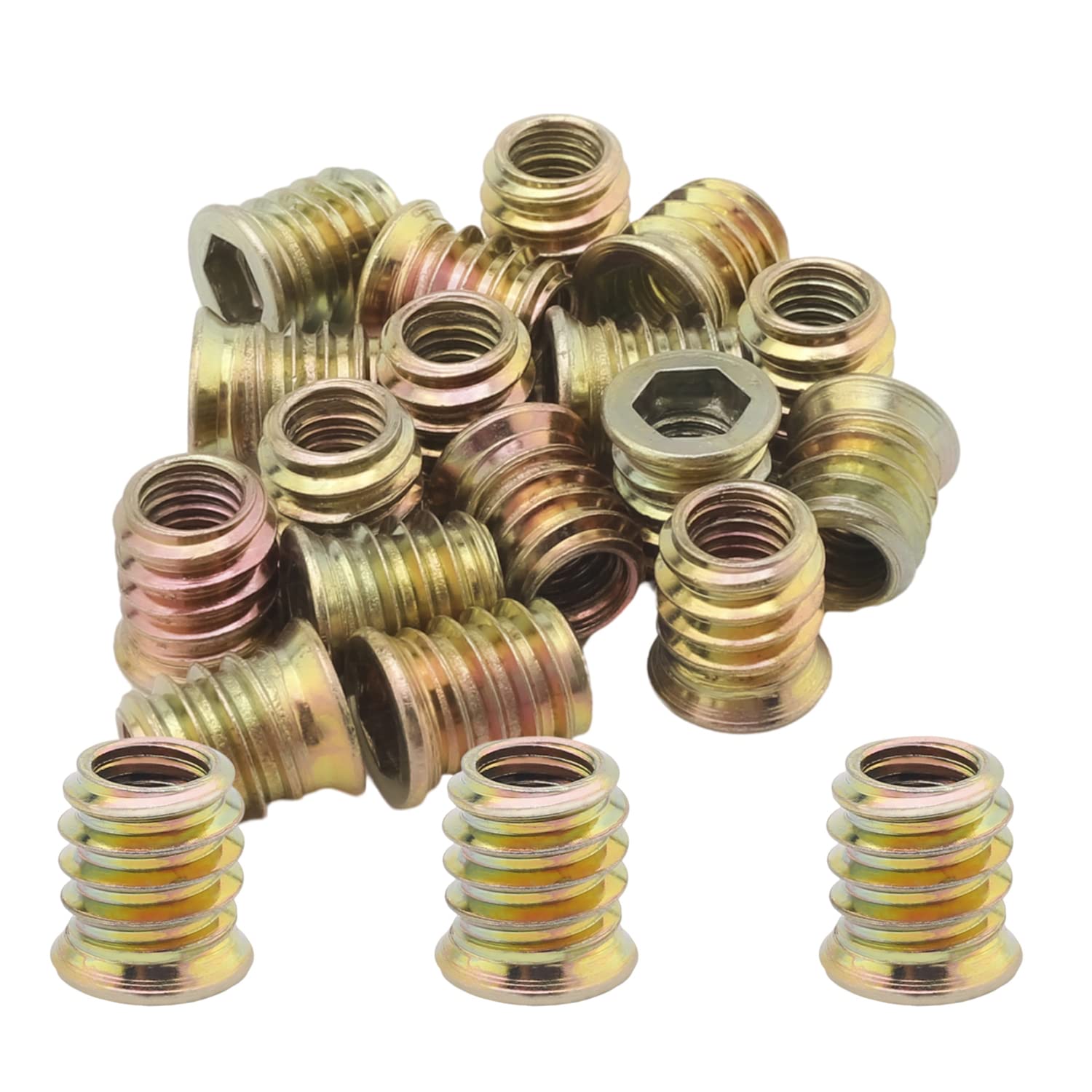 MroMax Insertos roscados hexagonales, rosca interna M8, unidad hexagonal con brida de 0.59 pulgadas de longitud, tuerca roscada, insertos de madera