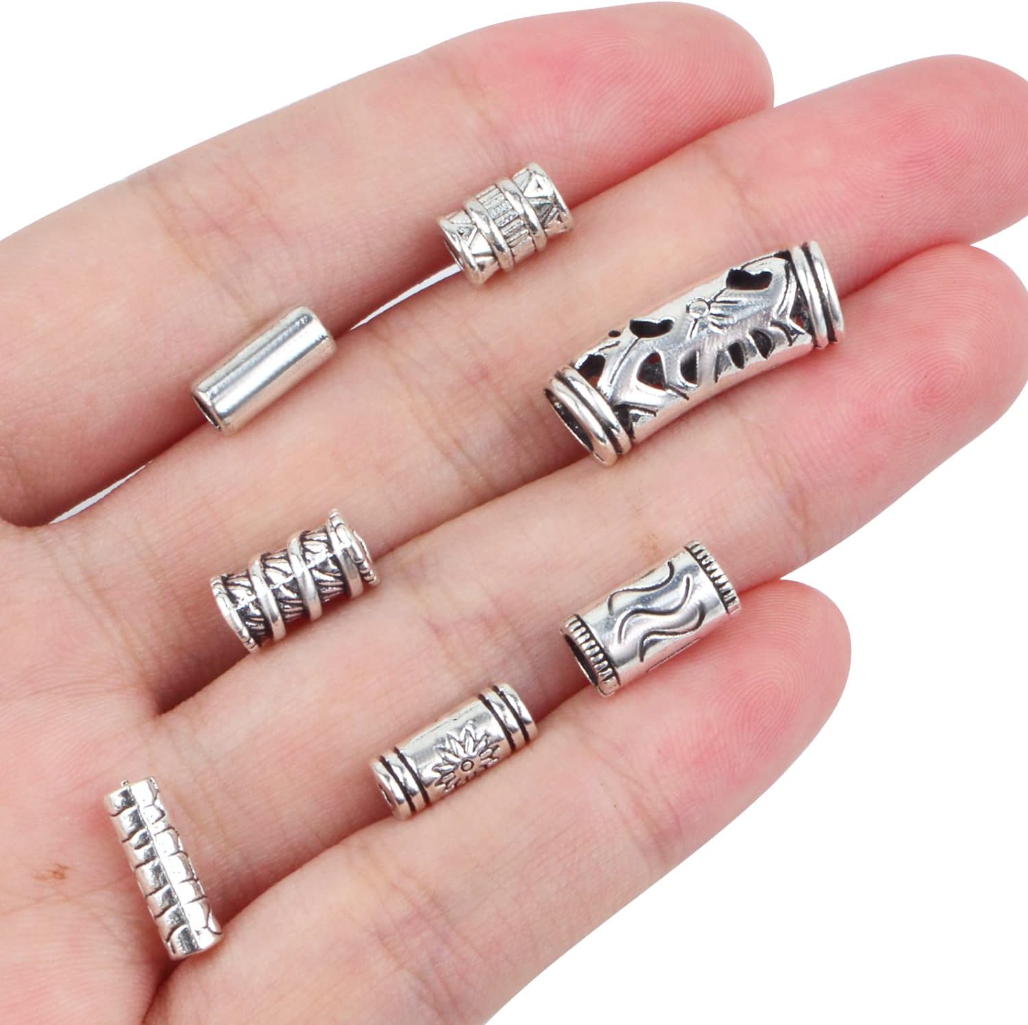 Cuentas espaciadoras de columna surtidas de 3.53 oz (alrededor de 80 a 150 piezas) de cuentas de tubo de plata tibetana para pulseras, collares,