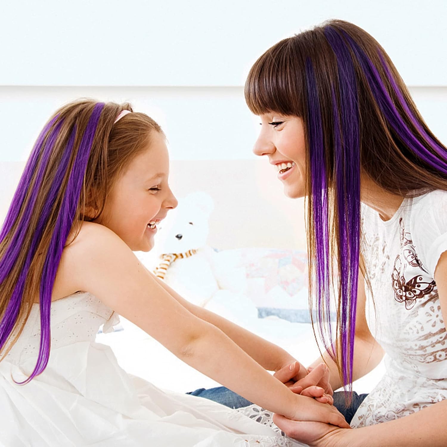 Kyerivs Extensiones de cabello con clip de colores para niñas, 24 piezas de 20 pulgadas, extensiones de pelo sintético lacio arcoíris para niñas,