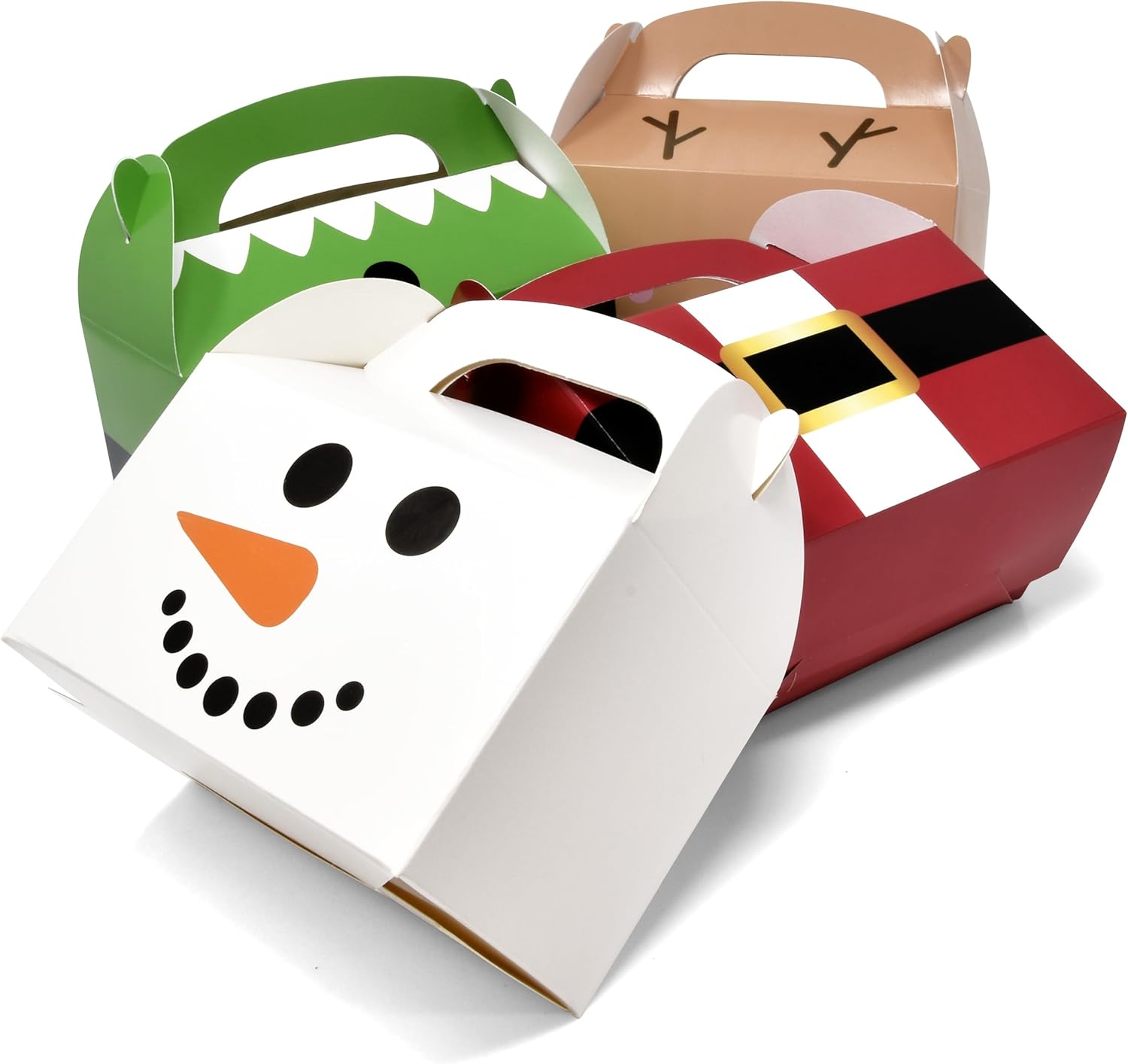 Gift Boutique Paquete de 24 cajas de regalo de Navidad de cartón de Navidad, caja de papel a dos aguas de Papá Noel, elfo, muñeco de nieve, reno