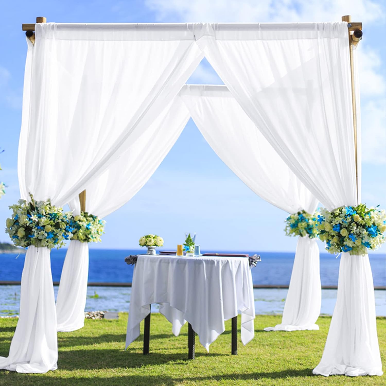 Partisout Cortina tipo telón de gasa de 29 x 120 pulgadas, 2 paneles de gasa blanca para arco de boda, cortina de telón de fondo de tela