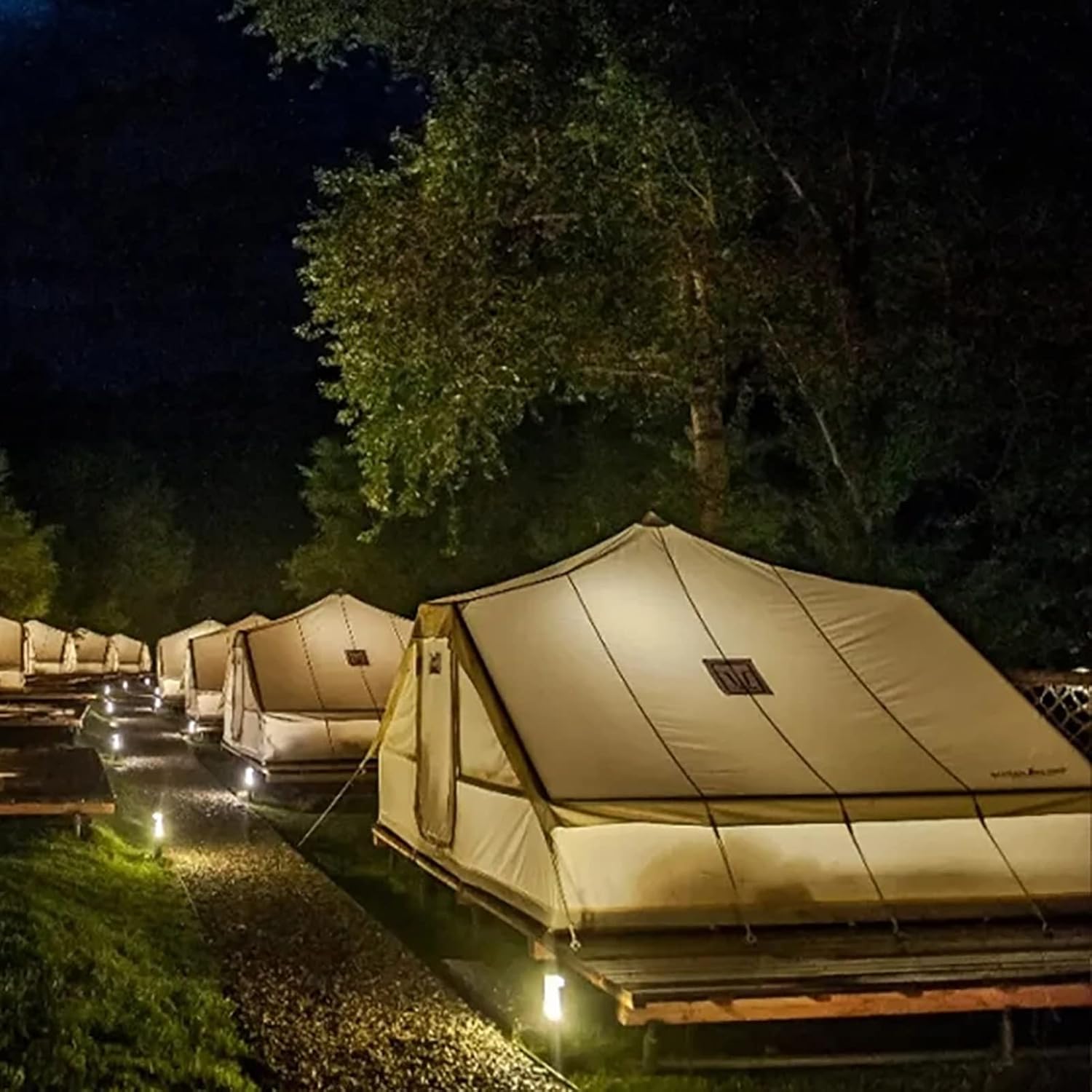 Tienda de campaña Campana Yurt Tienda de campaña de lona de algodón de doble puerta pirámide de 11.29 oz, tiendas de campaña familiar Glamping para