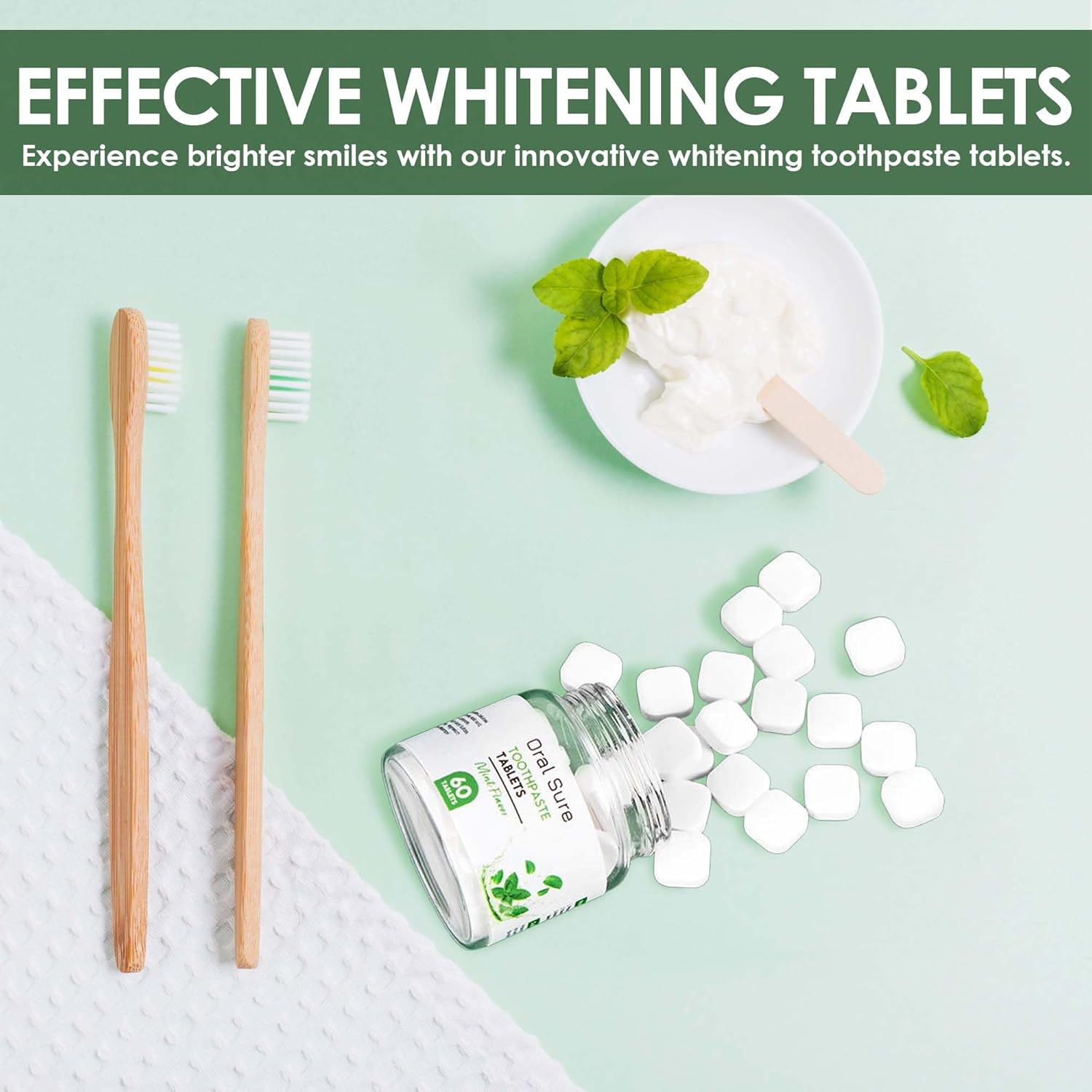 Tabletas de pasta de dientes, sabor a menta, antiplaca, anticaries y evita la caries dental, anti-gingivitis, limpiador oral, apto para viajes, sin