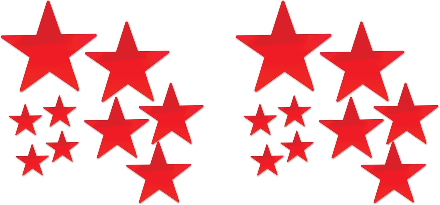 Beistle Beistle – 18 recortes de estrella de papel de aluminio, varios tamaños (rojo), tamaños surtidos, rojo