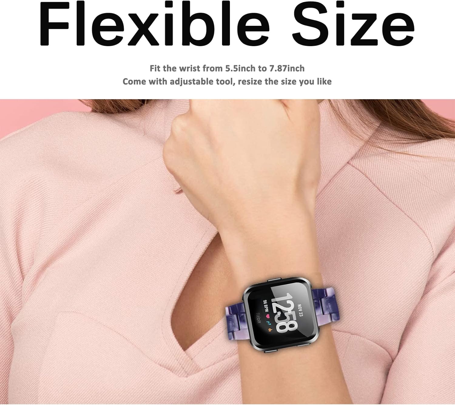 Miimall Compatible con Fitbit VersaVersa 2Versa LiteSE, correa de resina elegante y ligera de acero inoxidable, correa de repuesto para Fitbit