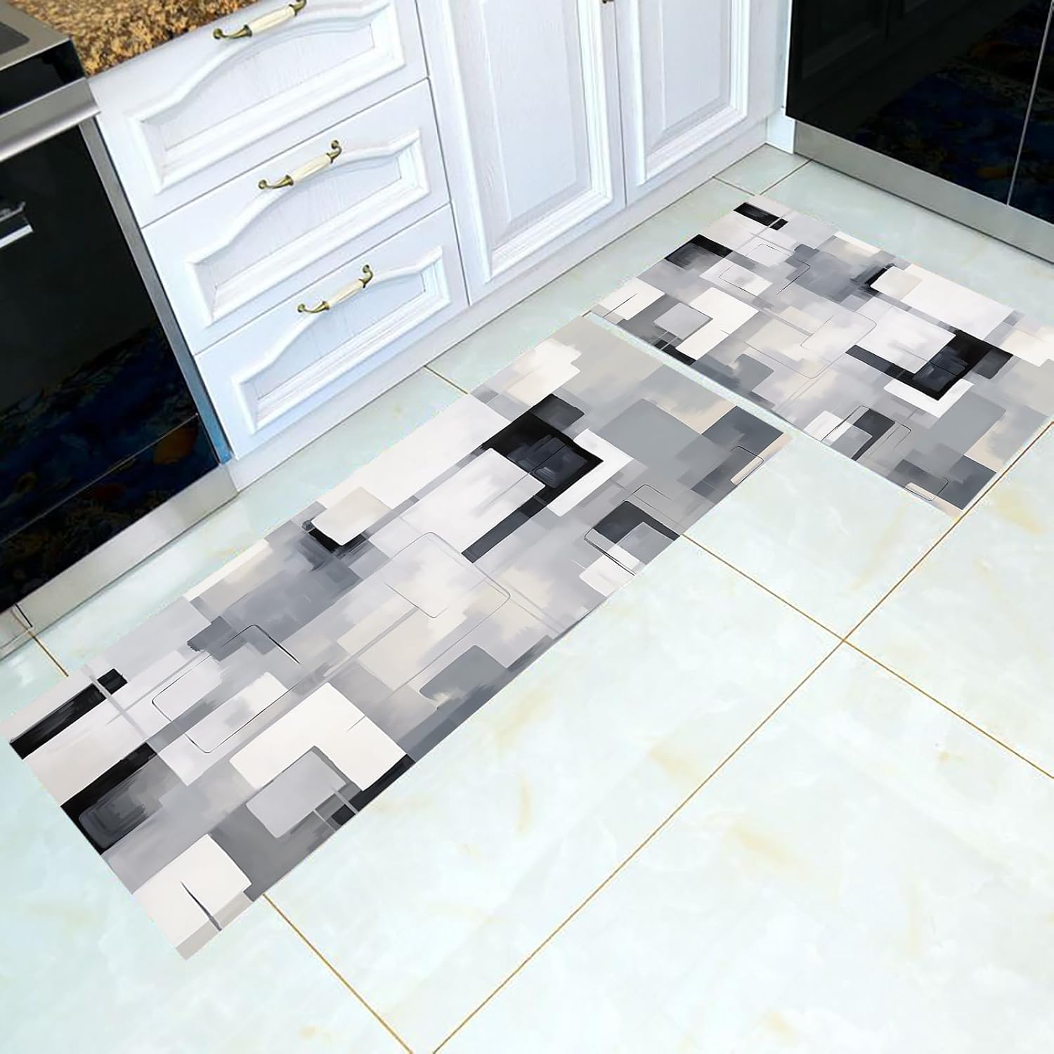 SUICRA Aesthetics – Alfombrillas de cocina de estilo bohemio con diseño de mármol, acolchadas, antifatiga, para el hogar y la oficina