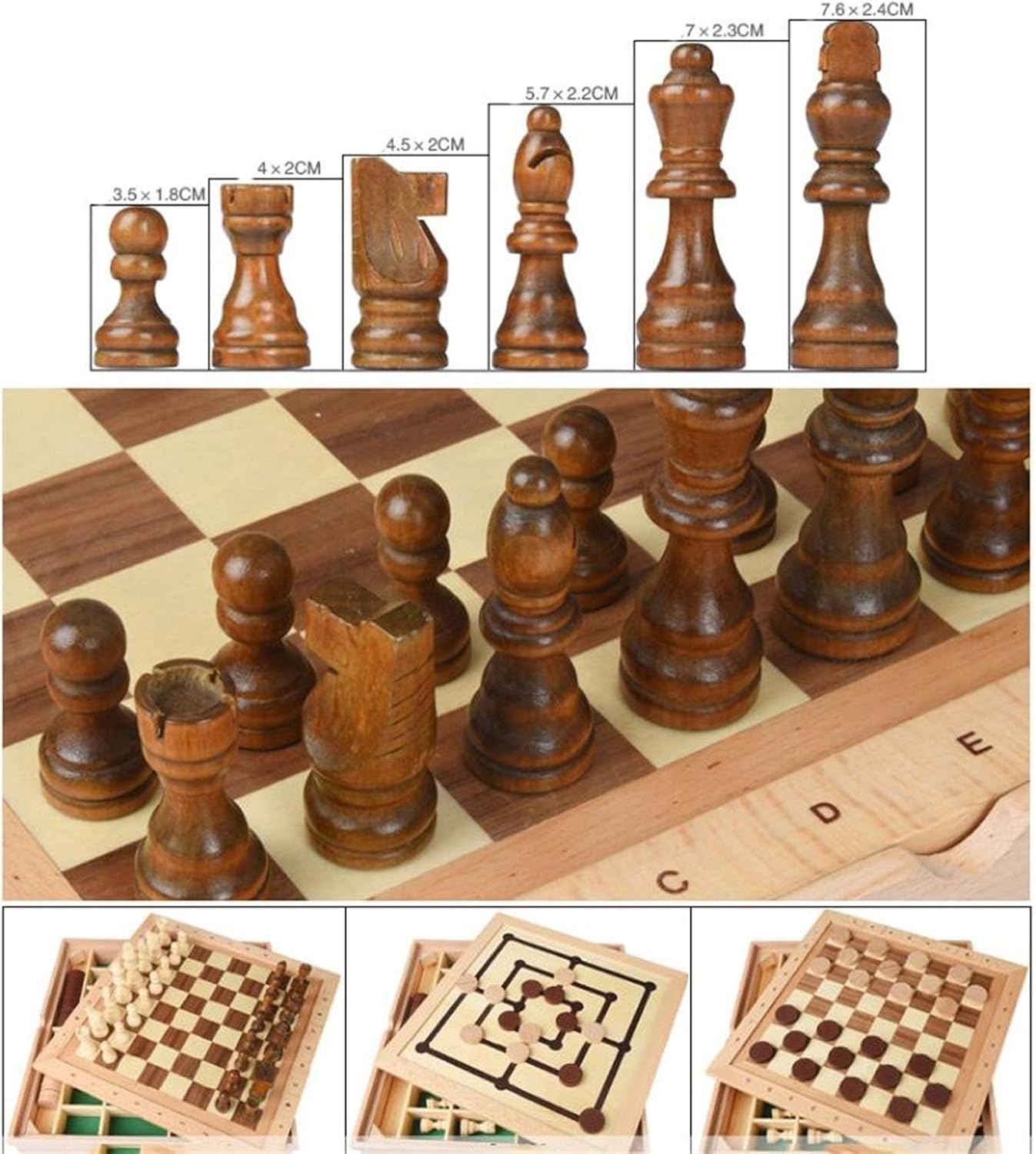 ROLTIN Traditional Games Chess Magnetic Foldable Chess Set Solid Wood Chess Children Adult
