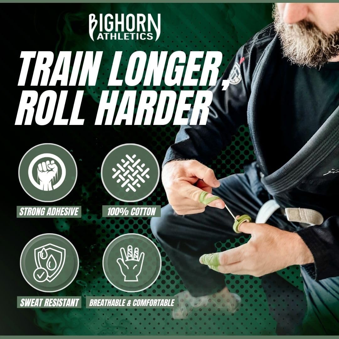 Bighorn Athletics Cinta para dedos de Jiu Jitsu, cinta deportiva deportiva para lesiones y apoyo BJJ, Judo, lucha, escalada en roca, voleibol, manos