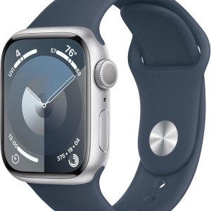 Apple Reloj inteligente de la serie 9 GPS de 1.614 in con caja de aluminio azul tormenta con correa deportiva plateada ML. rastreador de fitness, Apple Reloj inteligente de la serie 9 GPS de 1.614 in con caja de aluminio azul tormenta con correa deportiva plateada ML. rastreador de fitness,
