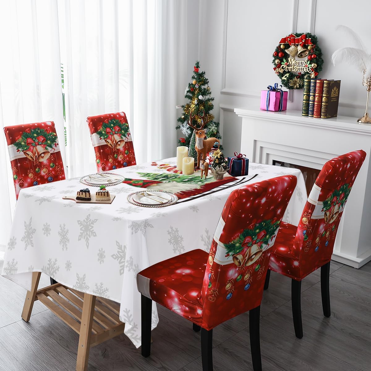 Lepuho – Mantel rectangular de Navidad de 60 x 84 pulgadas, mantel de Navidad con Papá Noel, nieve, impermeable, resistente a las manchas y a las