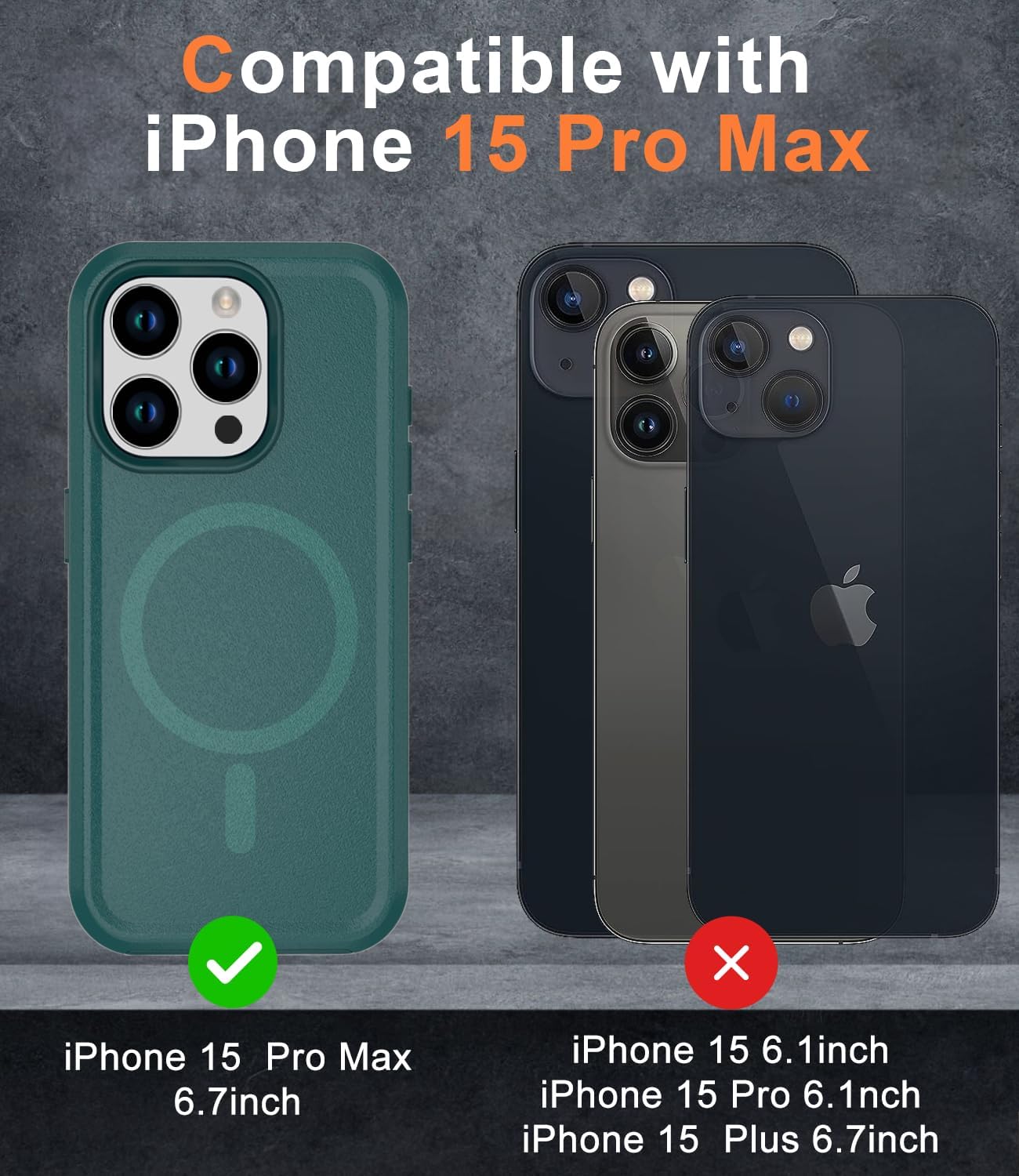 Funda magnética para iPhone 15 Pro Max, compatible con MagSafe, grado militar de 10 pies, anticaídas, con protector de pantalla de vidrio templado,