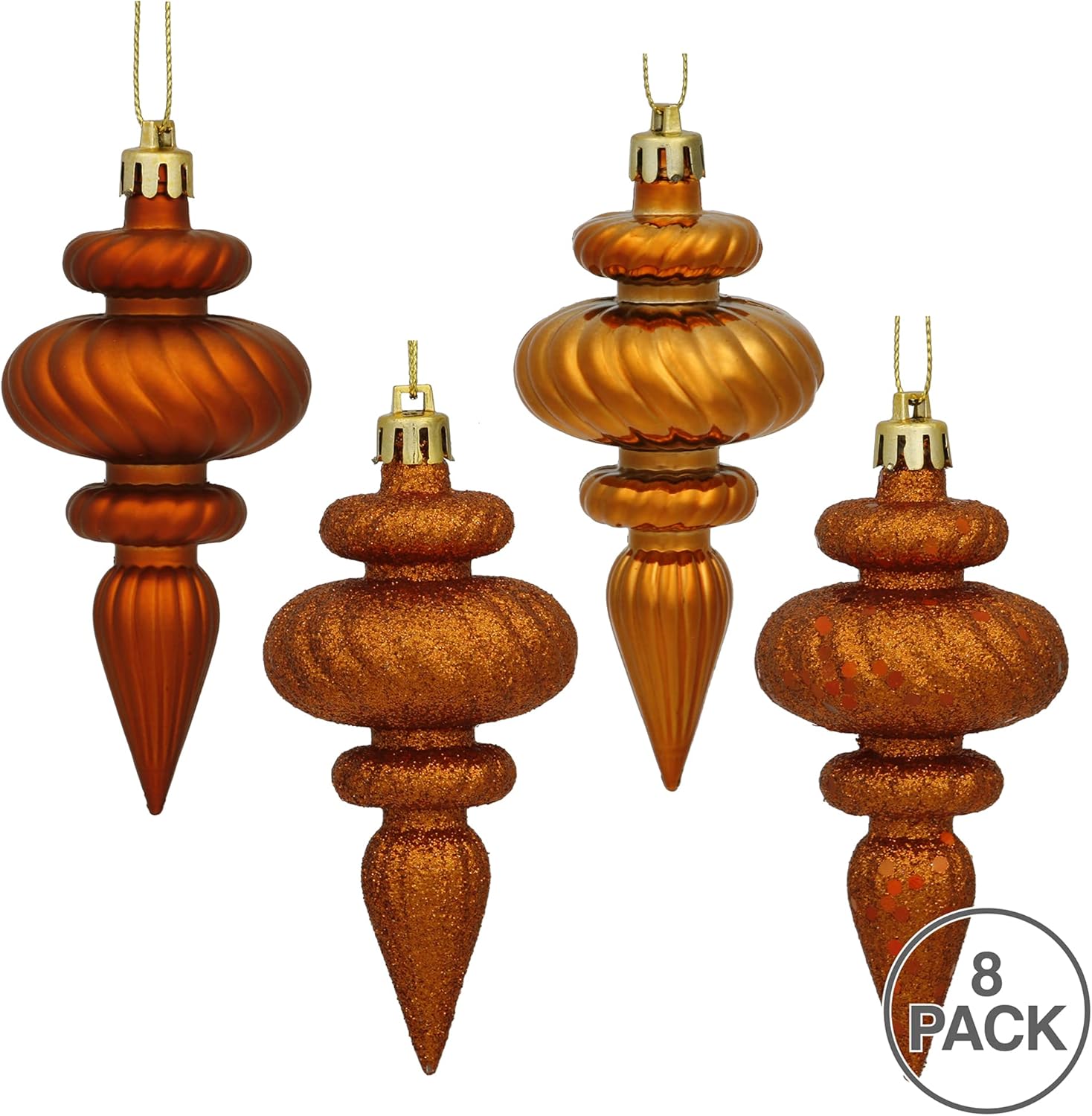 Vickerman Finial – Ornamentos, 4 pulgadas, acabado, variados, 8 por paquete, anaranjado pulido , 4″