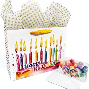 AlsterPlus+ Bolsa de regalo de cumpleaños grande de 13 pulgadas con papel de seda, bolsa de regalo de papel con asas, tarjeta de felicitación y AlsterPlus+ Bolsa de regalo de cumpleaños grande de 13 pulgadas con papel de seda, bolsa de regalo de papel con asas, tarjeta de felicitación y