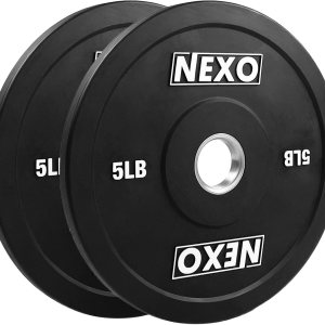 NEXO – Par de discos de goma para parachoques de 5 libras, acabado mate de alta calidad, 2 placas de peso de entrenamiento cruzado de 5 libras NEXO – Par de discos de goma para parachoques de 5 libras, acabado mate de alta calidad, 2 placas de peso de entrenamiento cruzado de 5 libras