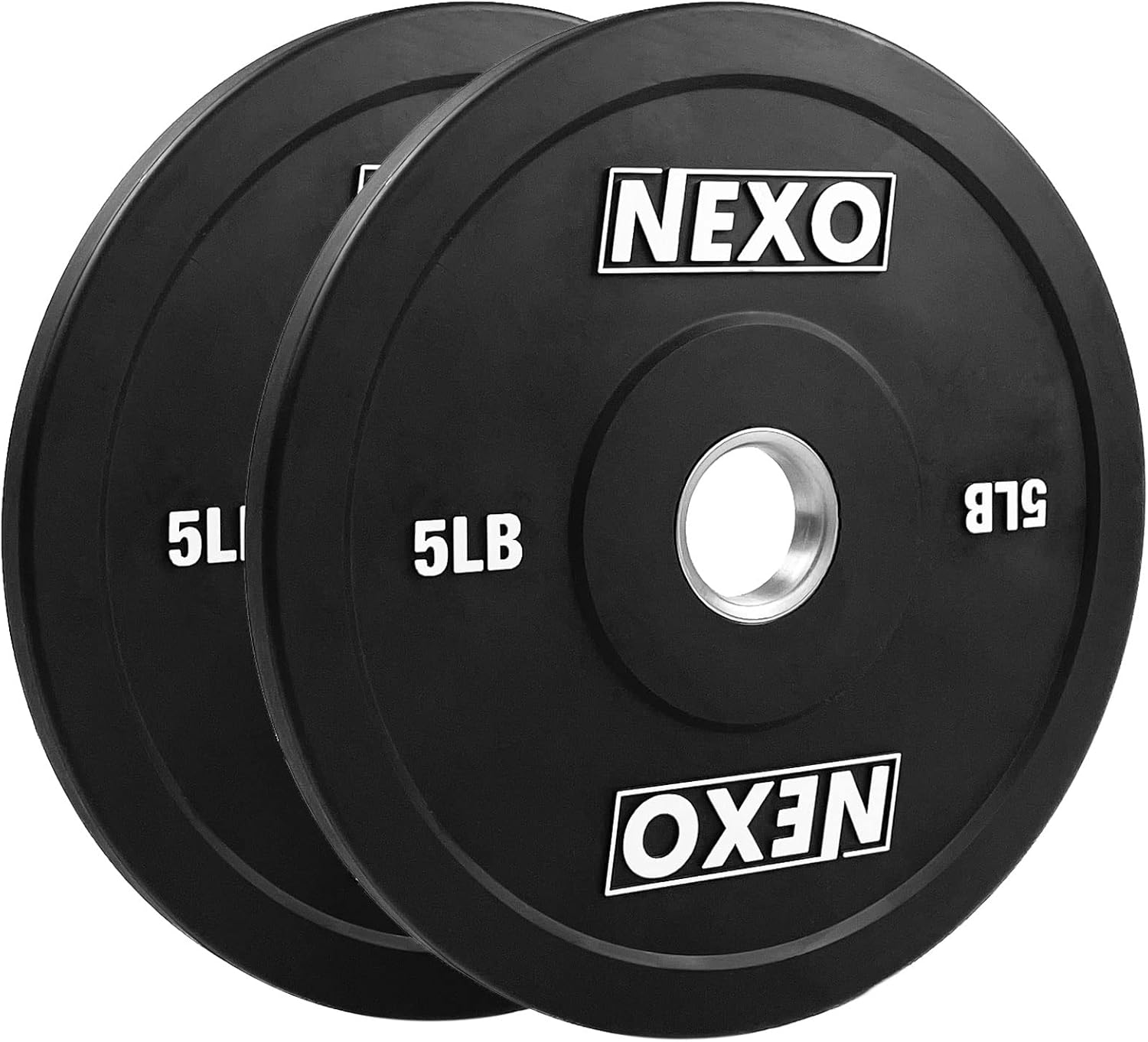 NEXO – Par de discos de goma para parachoques de 5 libras, acabado mate de alta calidad, 2 placas de peso de entrenamiento cruzado de 5 libras