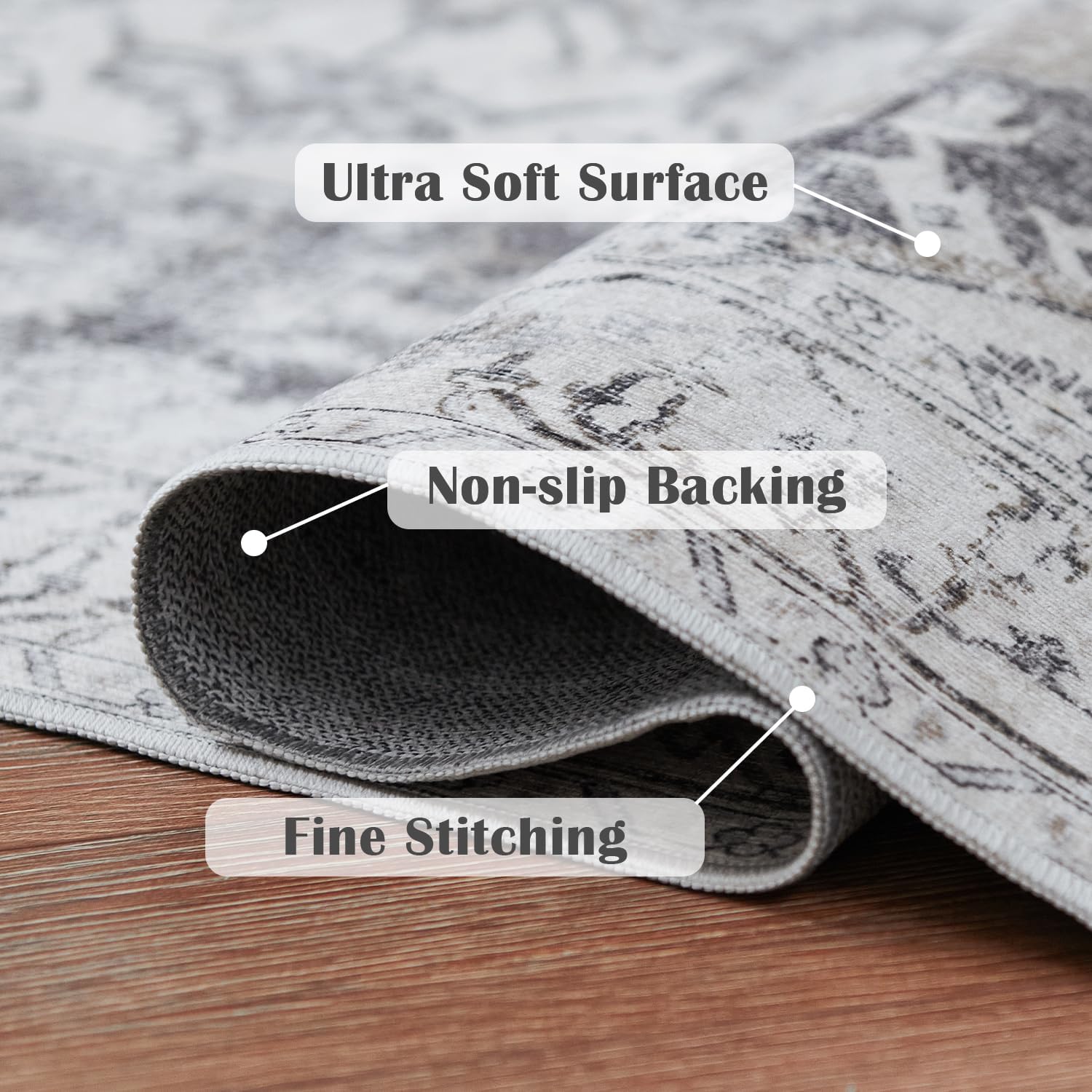 jinchan – Tapete vintage de pasillo de 3 x 7, lavable con estampado retro, antideslizante, de pelo bajo, delgado, desgastado, para baño, cocina,