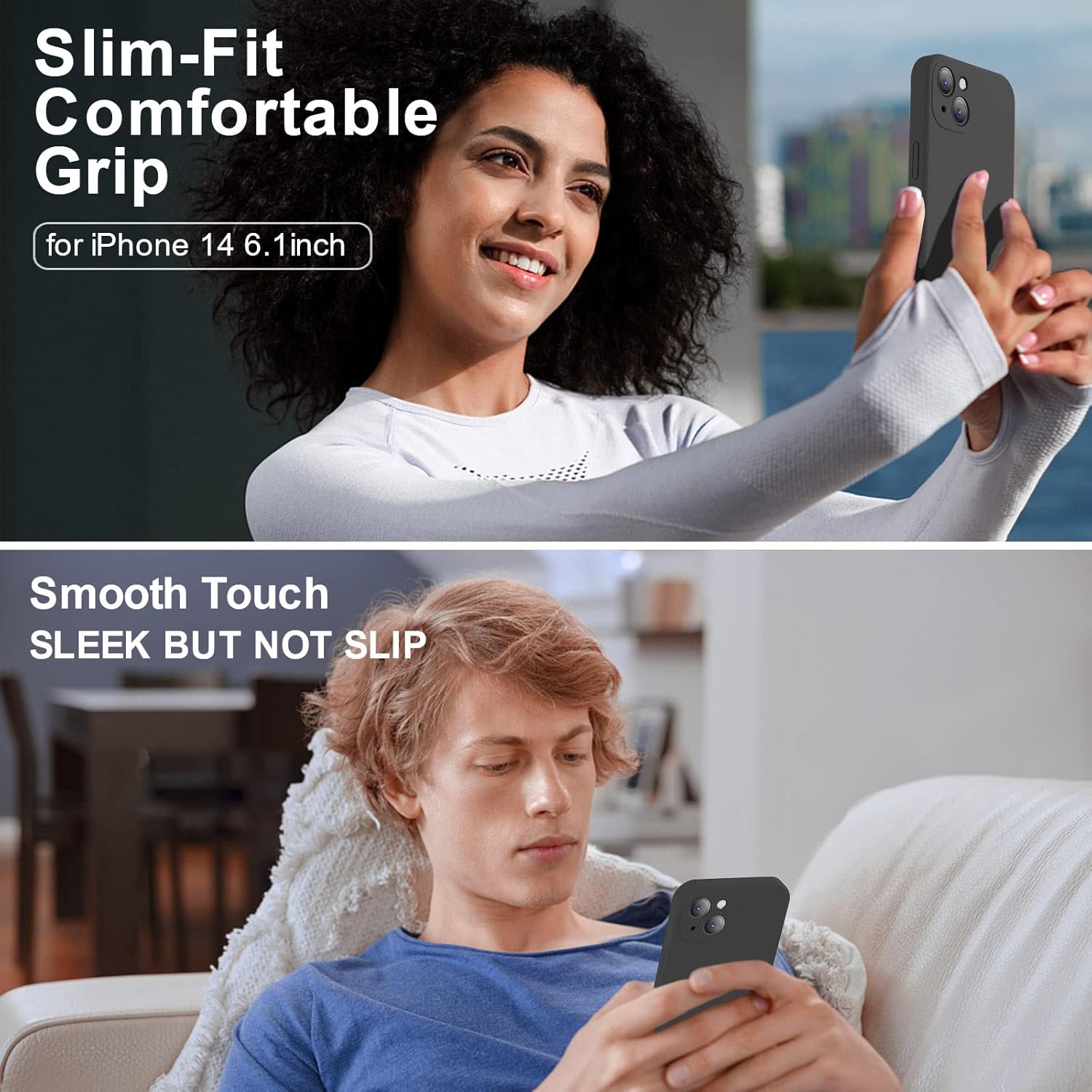 Vooii Compatible con iPhone 14, silicona líquida mejorada con protección de cámara de cubierta completa, forro de microfibra antiarañazos suave,