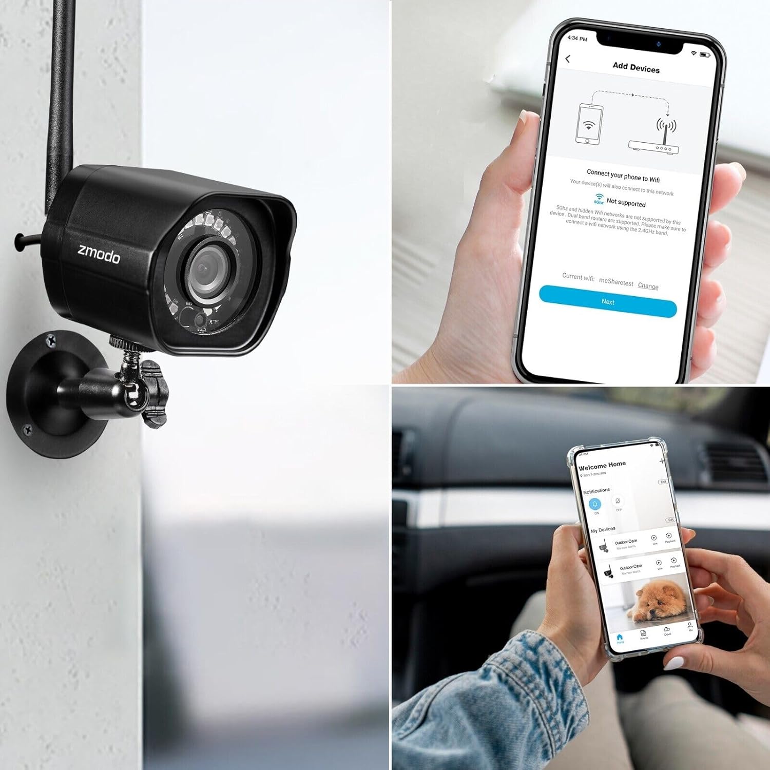 Zmodo Cámaras para seguridad en el hogar (paquete de cámaras para interiores y exteriores), 1080p HD, cámara IP inalámbrica WiFi, detección de