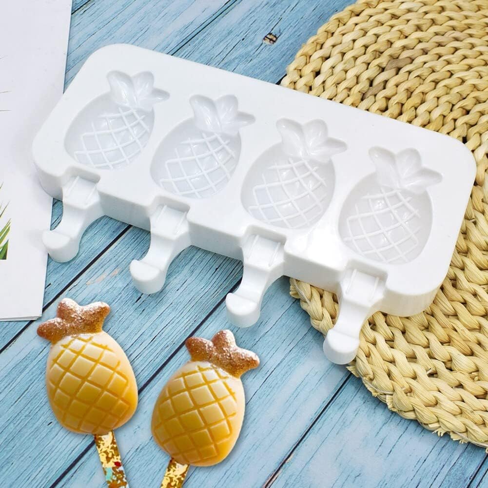 Moldes para paletas de 4 cavidades, moldes de silicona reutilizables para niños, moldes de paletas de hielo de piña, molde de silicona para hacer