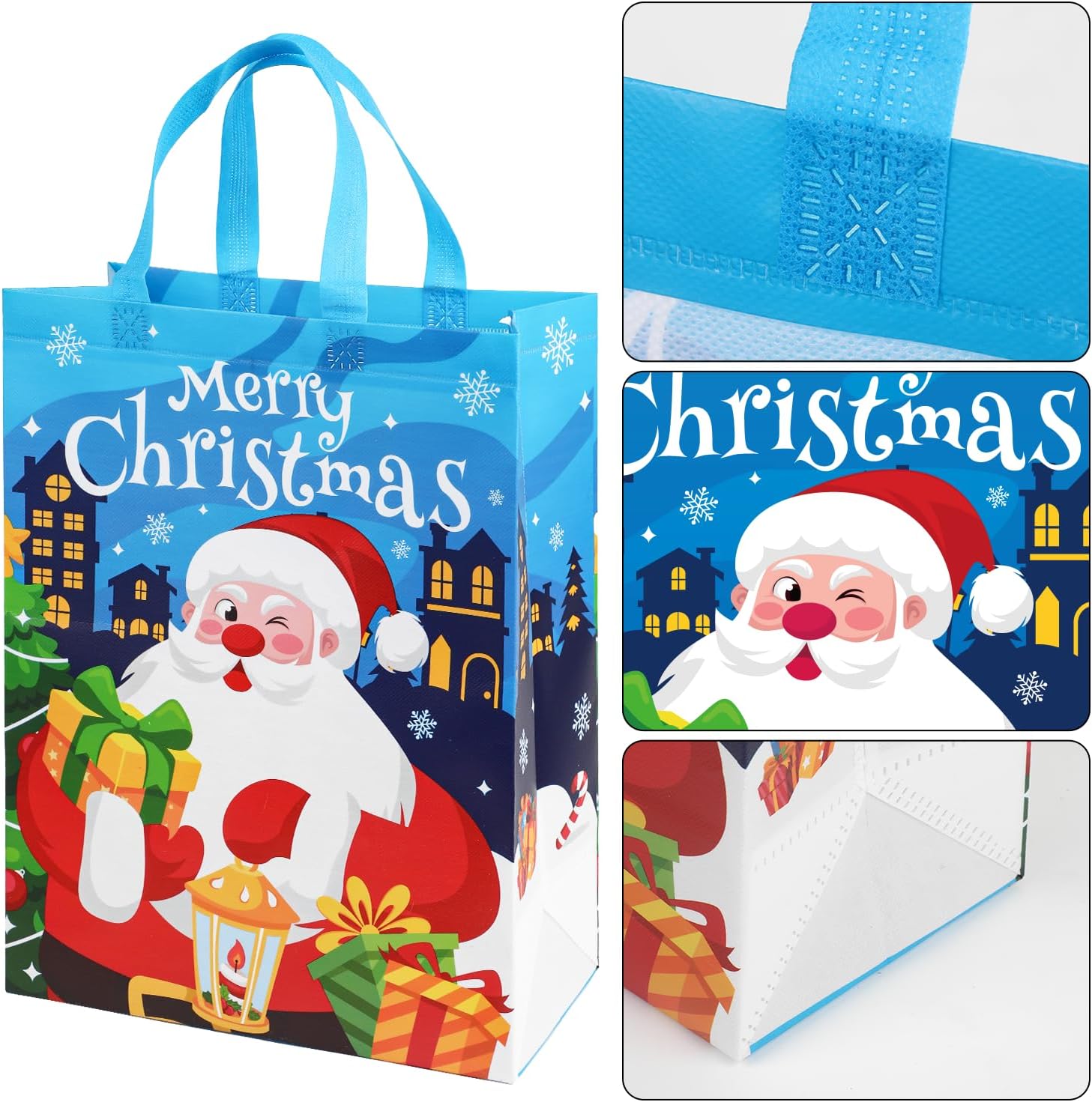 Paquete de 12 bolsas grandes de Navidad con asas, bolsa de regalo reutilizable, no tejida, bolsas de compras para suministros de fiesta de Navidad