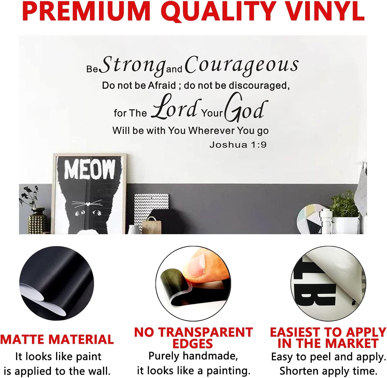 Arte de pared con texto en inglés Be Strong and Courageous, calcomanías de pared (fáciles de instalar), calcomanías de vinilo con citas de vinilo,