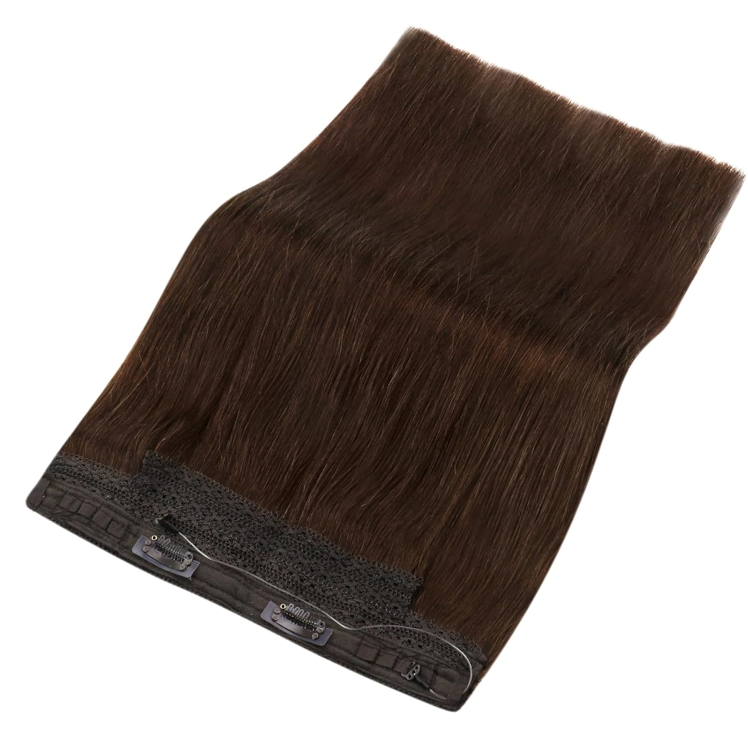 Sunny – Extensiones de cabello humano real con hilo de nailon, color marrón oscuro, #4, extensiones de cabello humano transparente color marrón