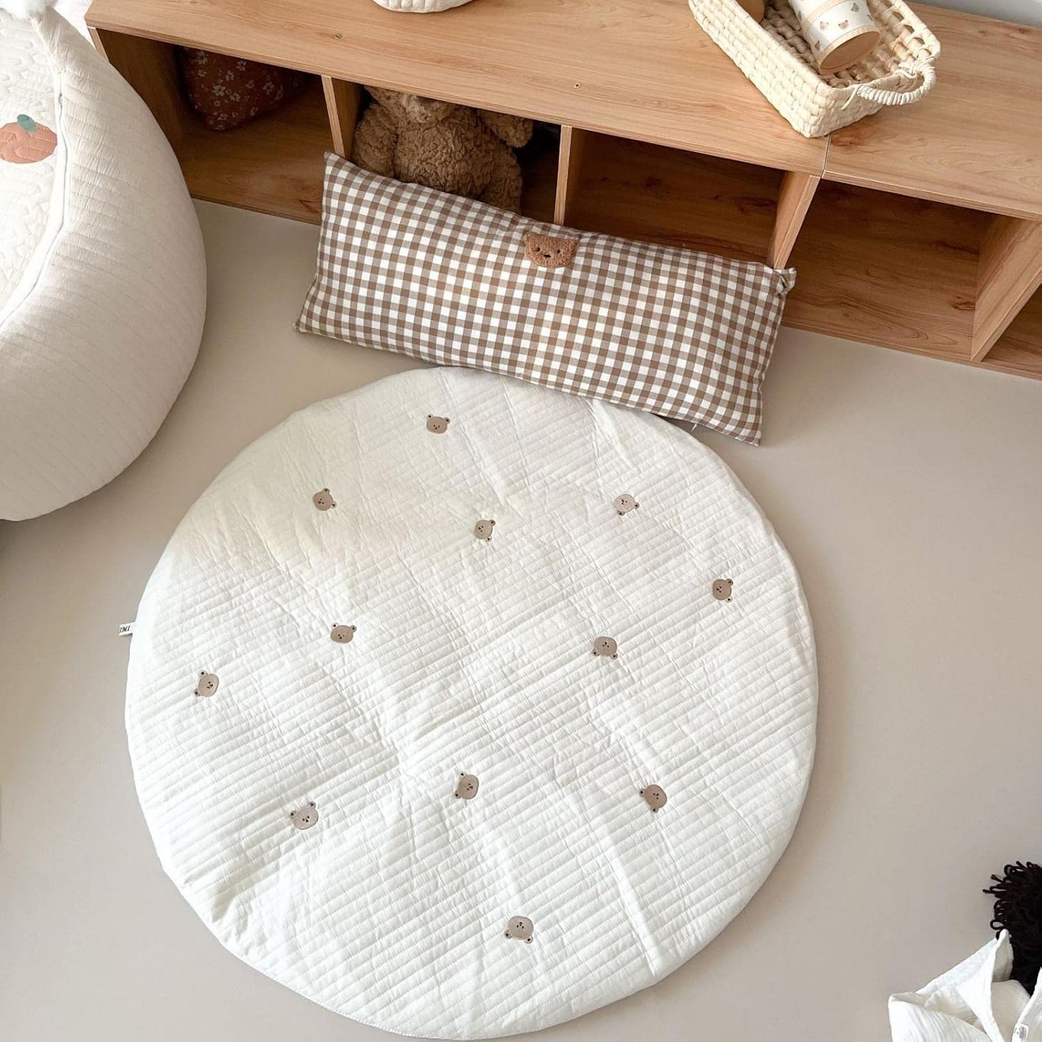 Tapete de juego bordado de ardilla para bebé, tapete de algodón de 33.5 pulgadas, desmontable y lavable, tapete suave para decoración de habitación