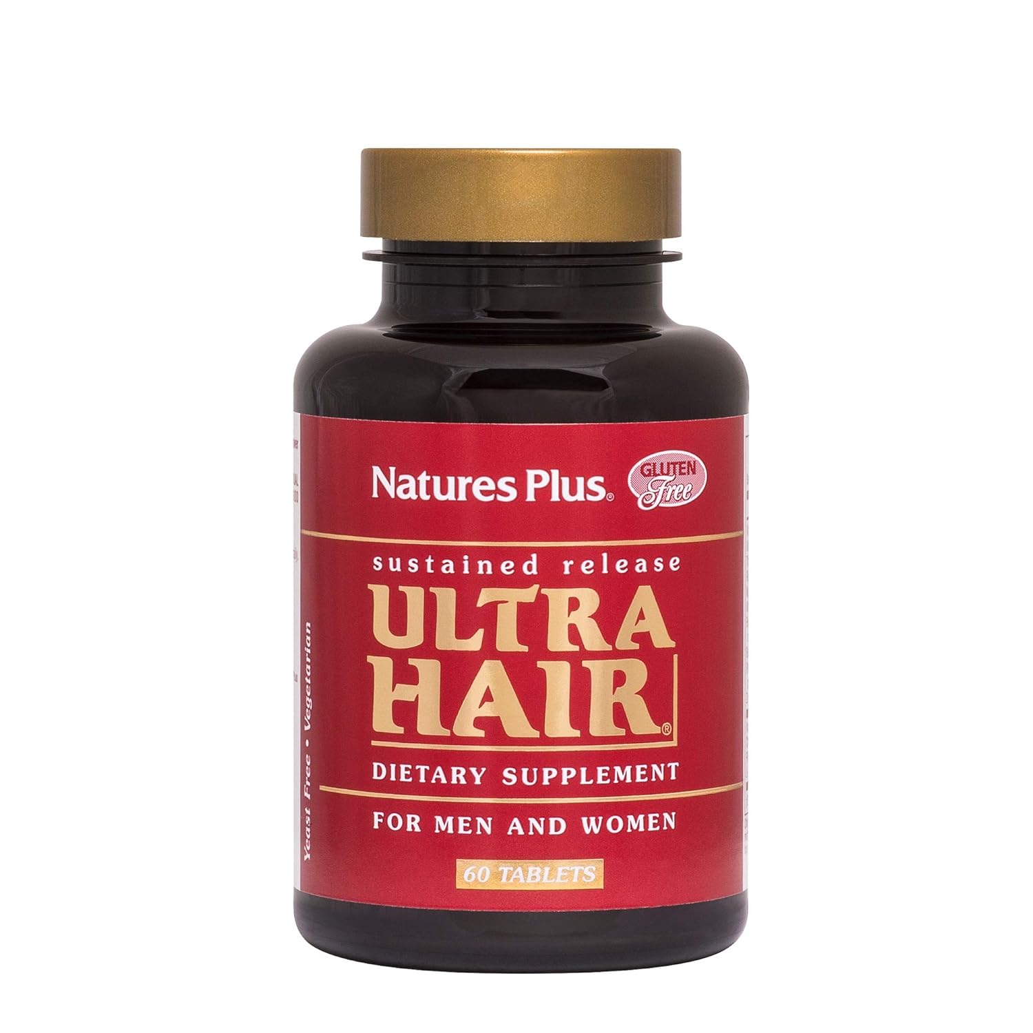 NaturesPlus Ultra Hair, liberación sostenida, 60 tabletas vegetarianas, suplemento natural para el crecimiento del cabello para hombres y mujeres,
