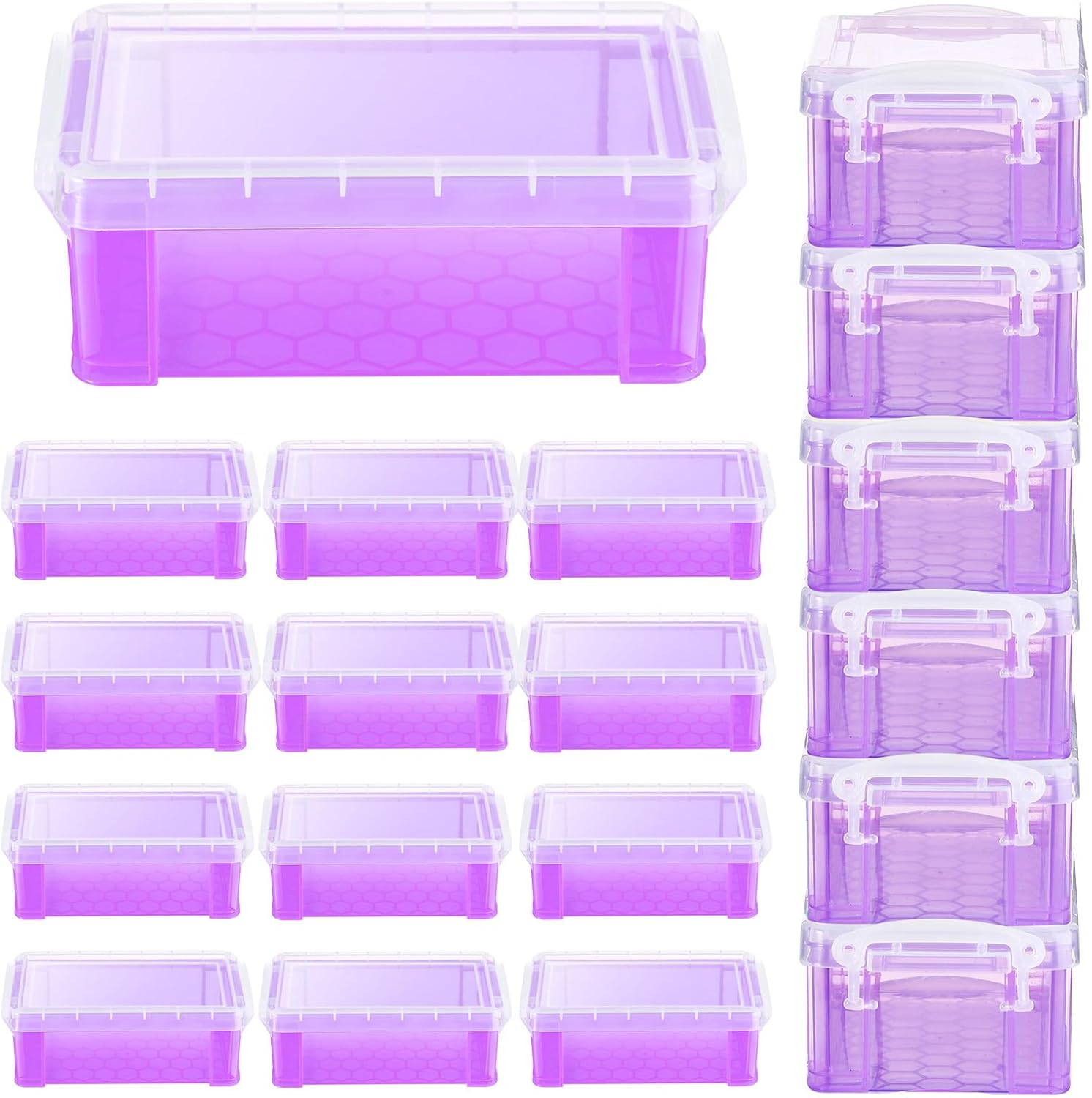 Tatuo 18 cajas pequeñas de plástico con tapa, 5.31 x 2.95 x 1.97 pulgadas, caja de almacenamiento apilable, mini contenedores organizadores,