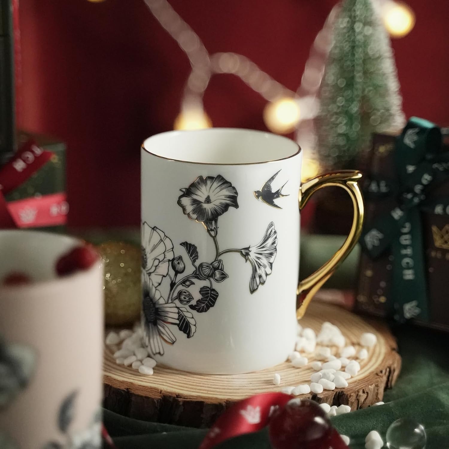Royal Dutch Taza de café de 12 onzas líquidas, tazas de café de porcelana fina de hueso, tazas de cerámica con mango para capuchino, latte,