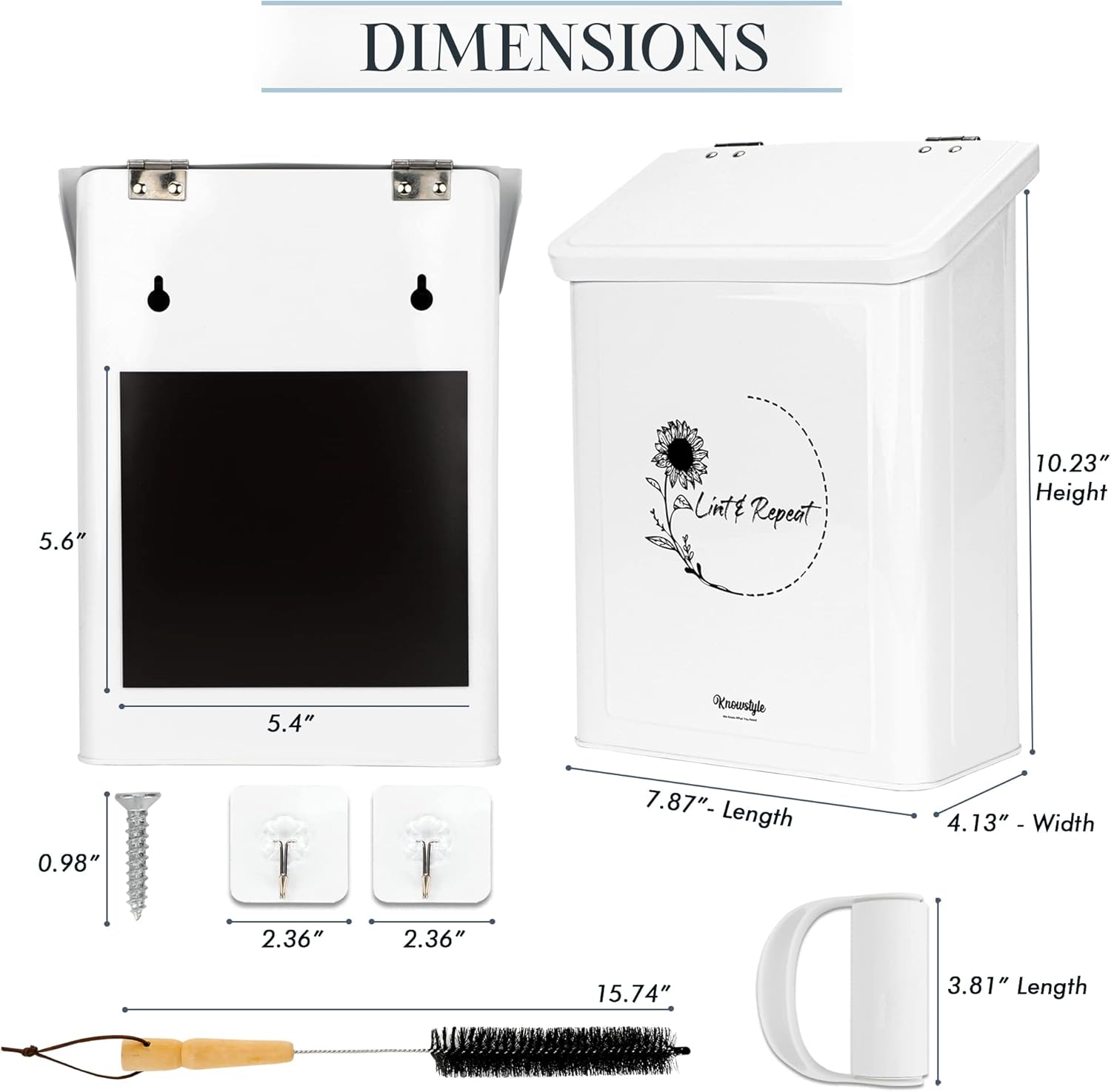 Knowstyle Cubo de pelusa magnético de metal para decoración de cuarto de servicio, papelera de lavandería con cepillo de pelusa para secadora para