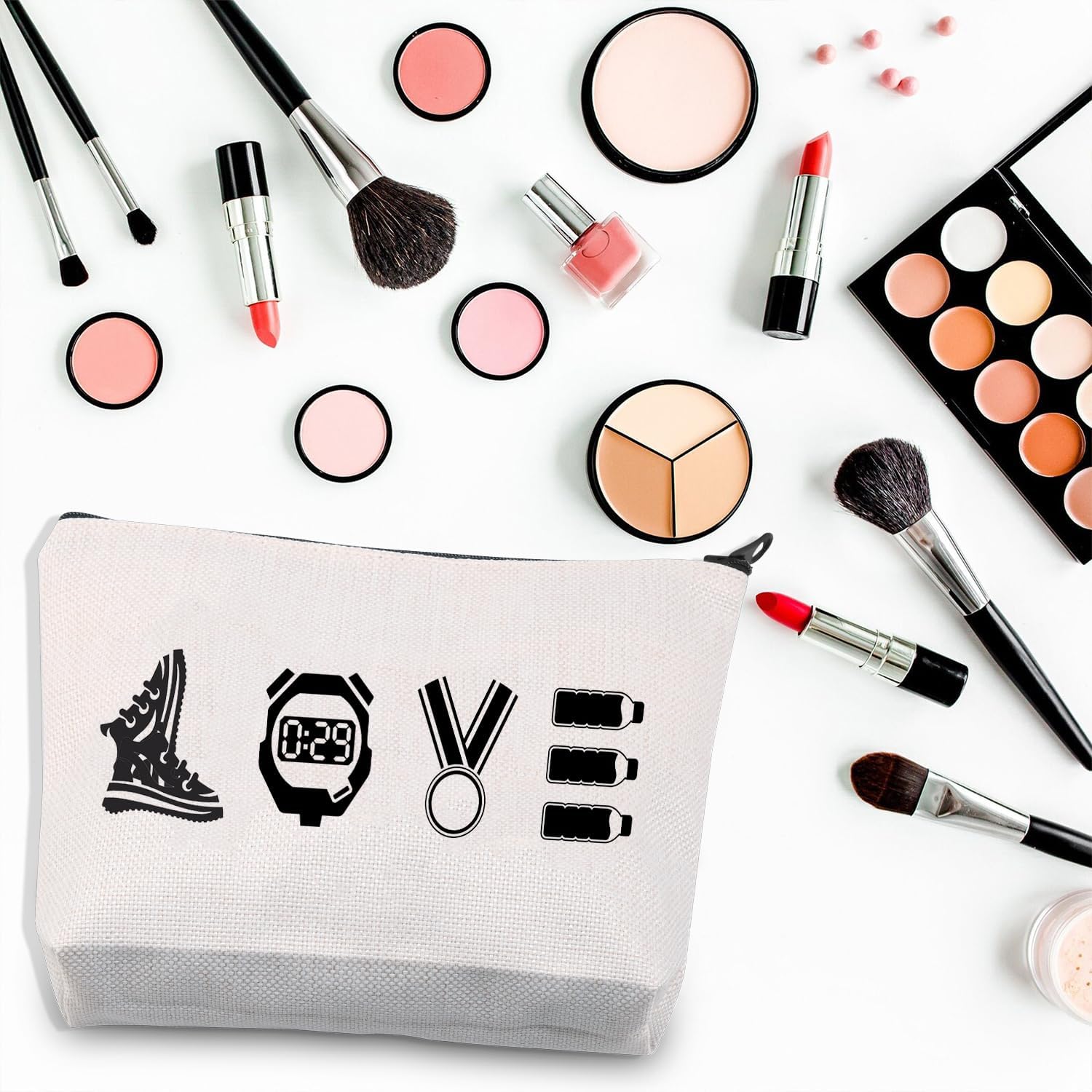 BDPWSS Bolsa de maquillaje para corredores, corredores de maratón, bolsa con cremallera, regalos para correr a campo traviesa, Love Running,